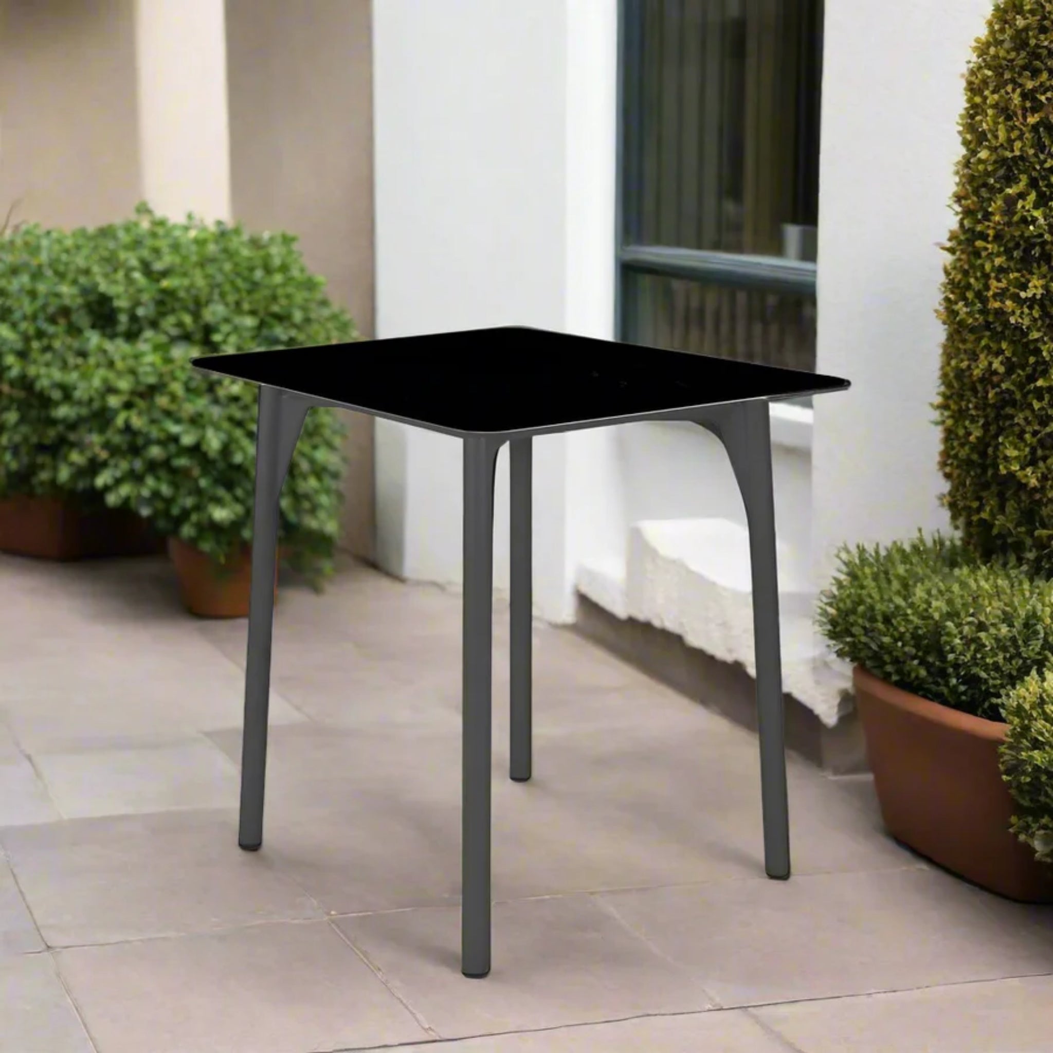 Skyline Design Boston Square Pub Table – Black Glass Top & Carbon Aluminum | Outdoor Pub Table