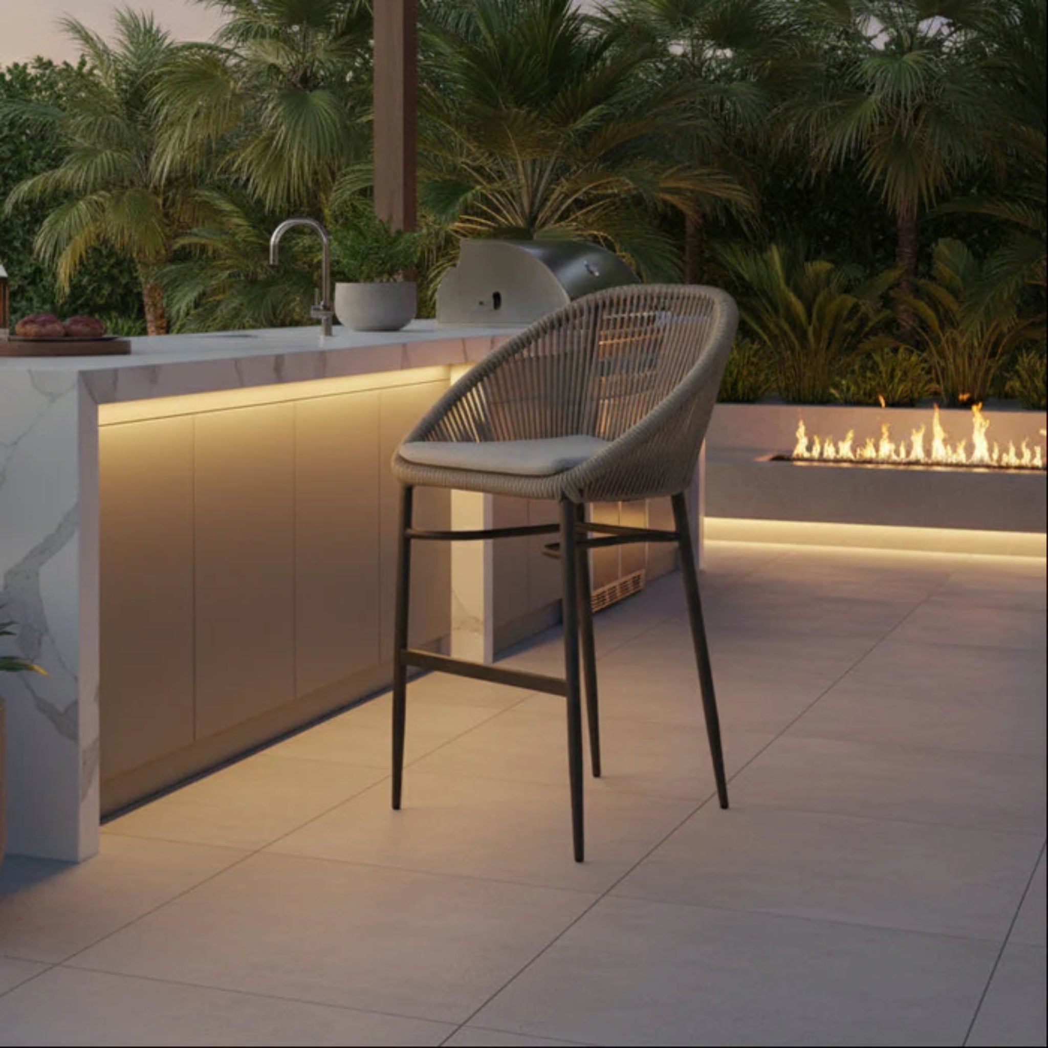 Skyline Design Rodona Barstool – Silver Grey Polyrope | Outdoor Bar Seating