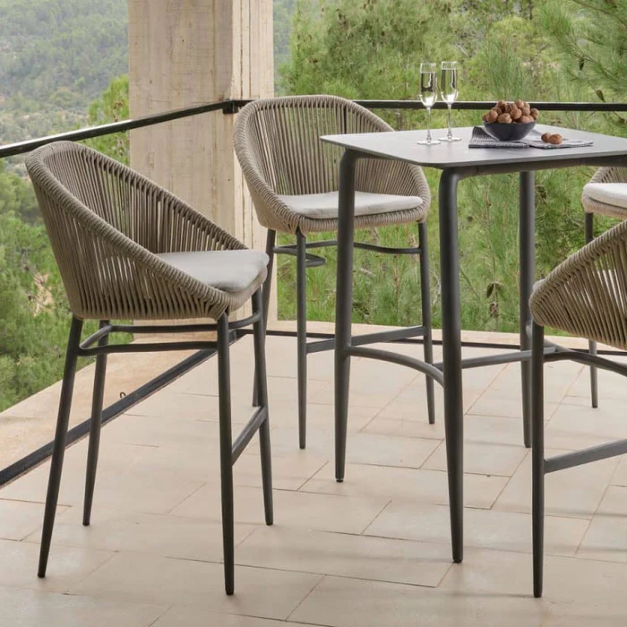 Skyline Design Rodona Barstool – Silver Grey Polyrope | Outdoor Bar Seating
