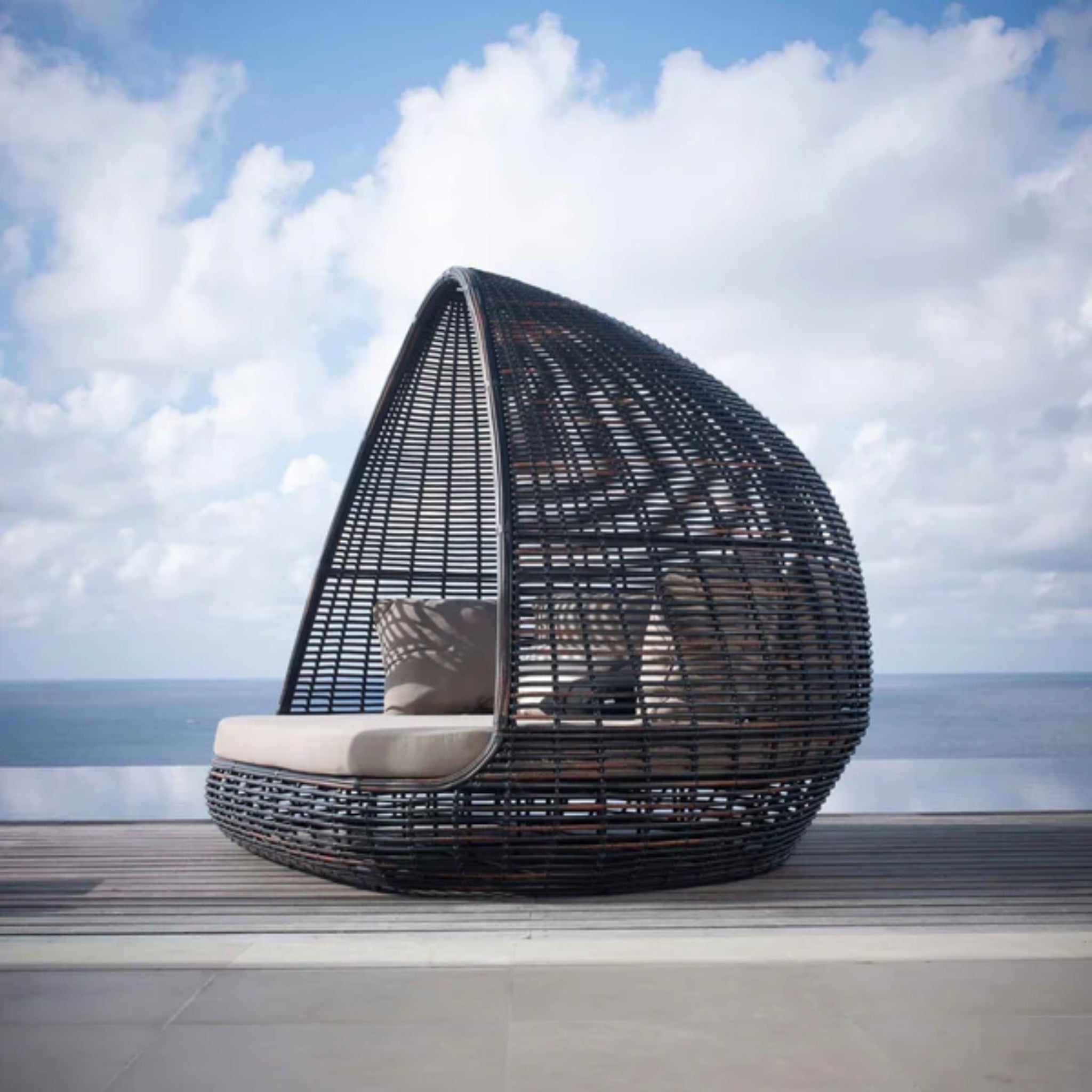 Skyline Design Shade Daybed – Mushroom Woven Fiber | Luxury Outdoor Daybed