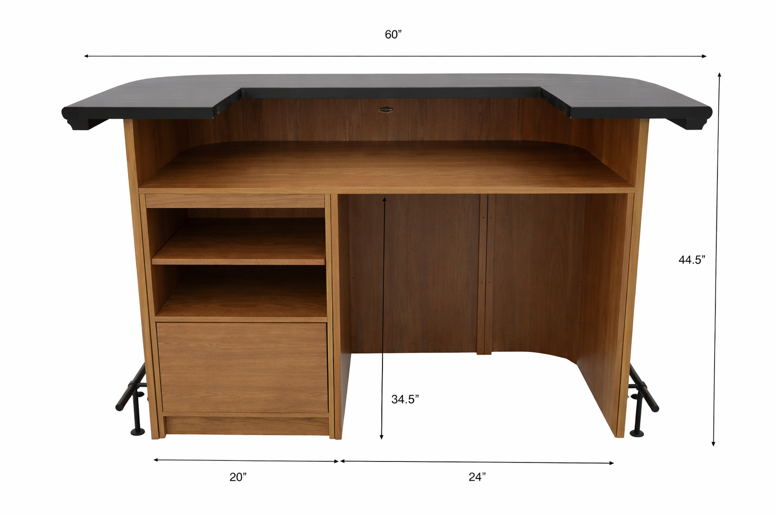 Back view of Ram Game Room Prohibition Series 60-inch home cocktail bar cabinet with storage and sleek bar design.