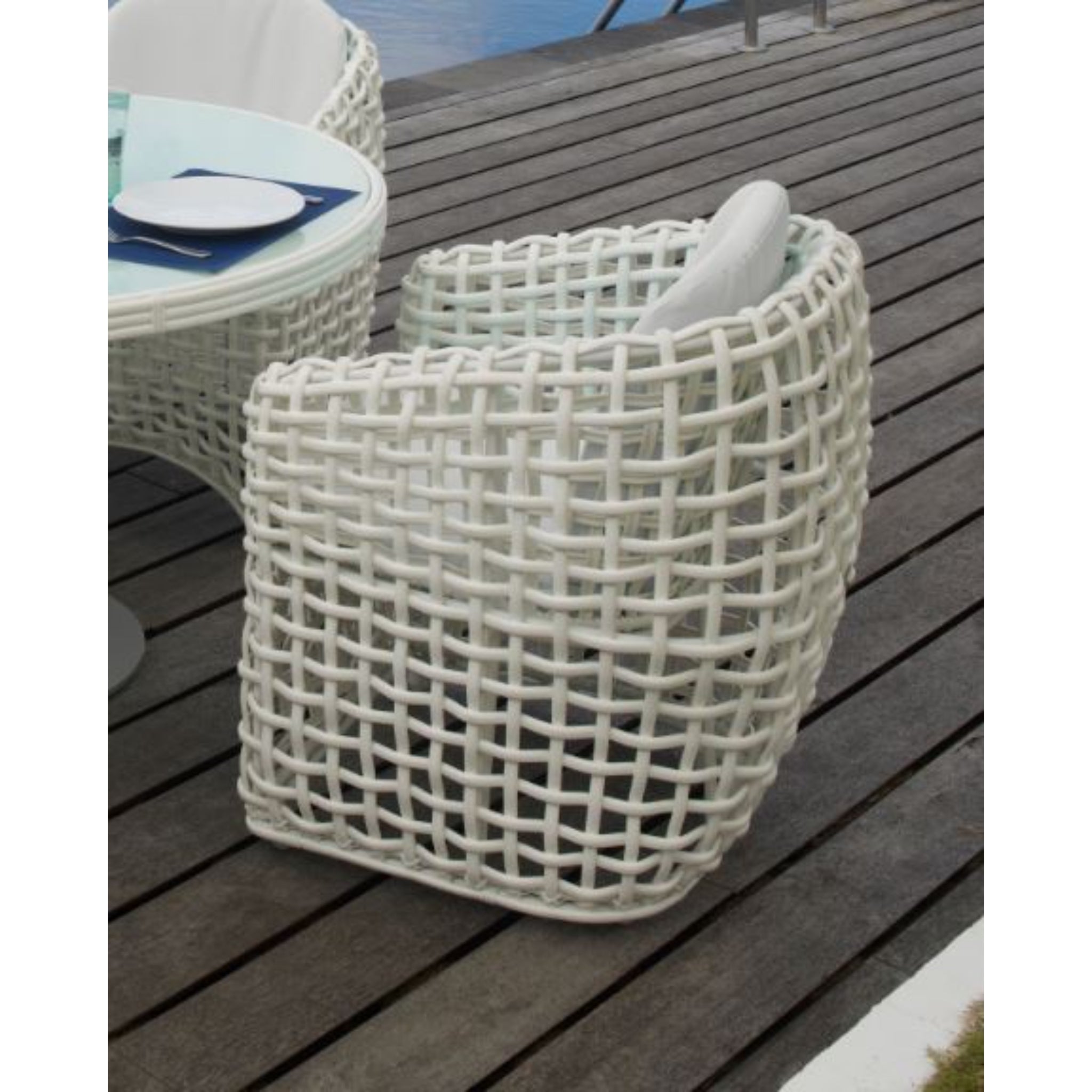 Skyline Design Dynasty Dining Armchair – Mushroom Woven Fiber | Outdoor Dining Chair