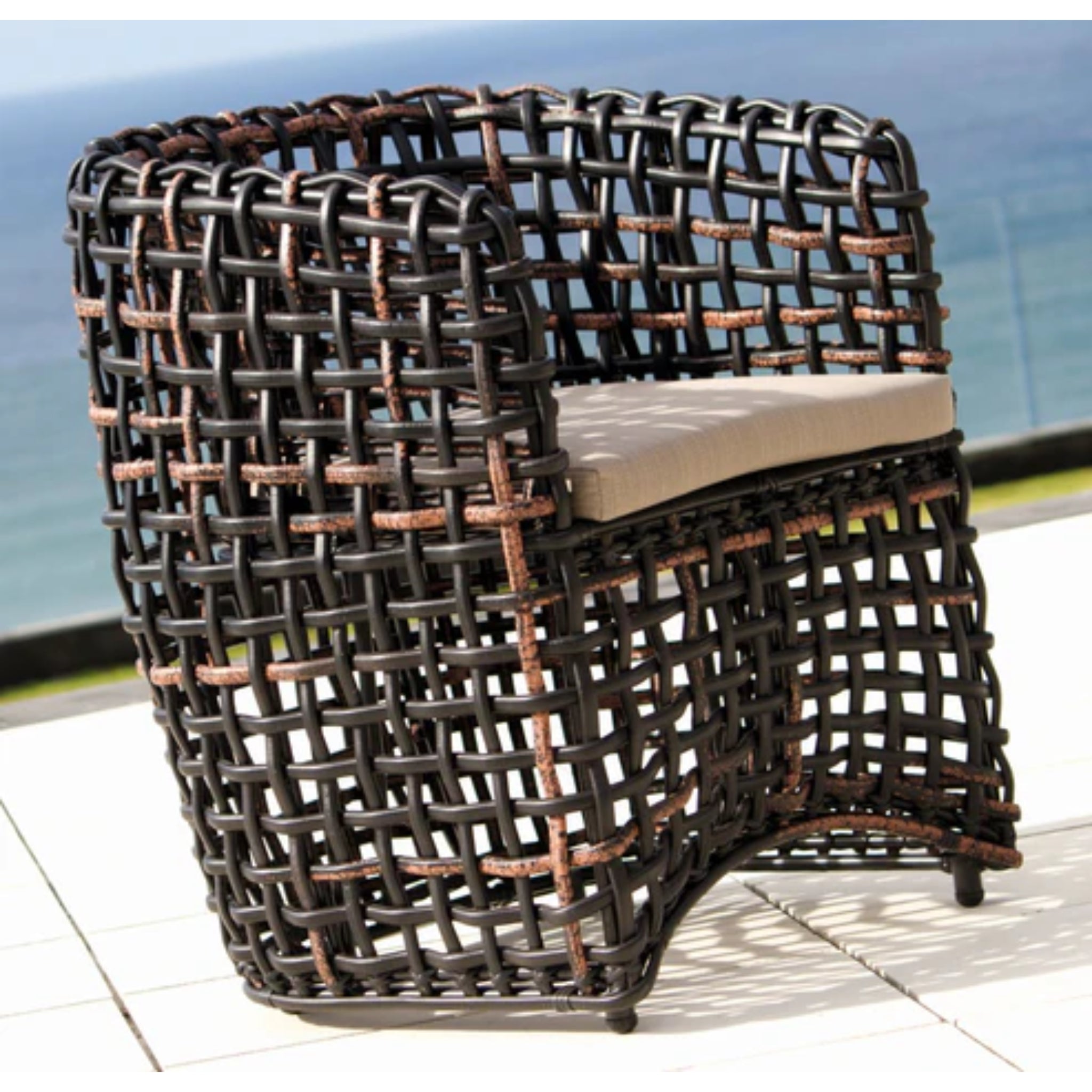 Skyline Design Dynasty Dining Armchair – Mushroom Woven Fiber | Outdoor Dining Chair