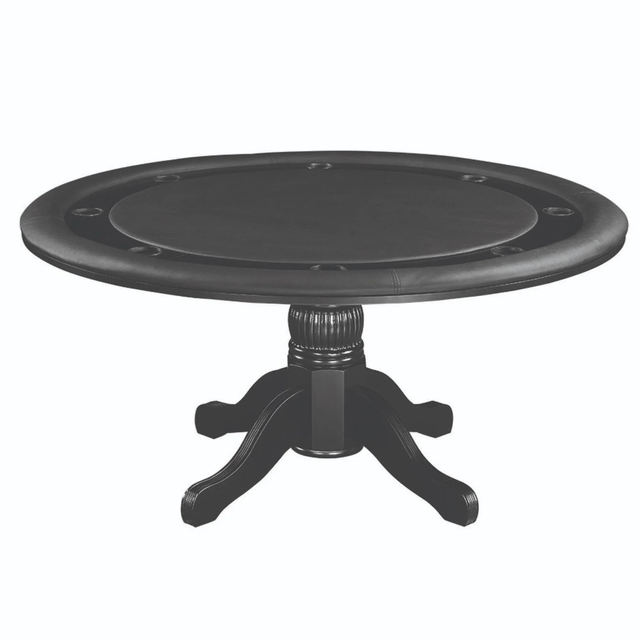 60" round game and dining table set with 6 chairs by Ram Game Room, featuring a sleek black design.