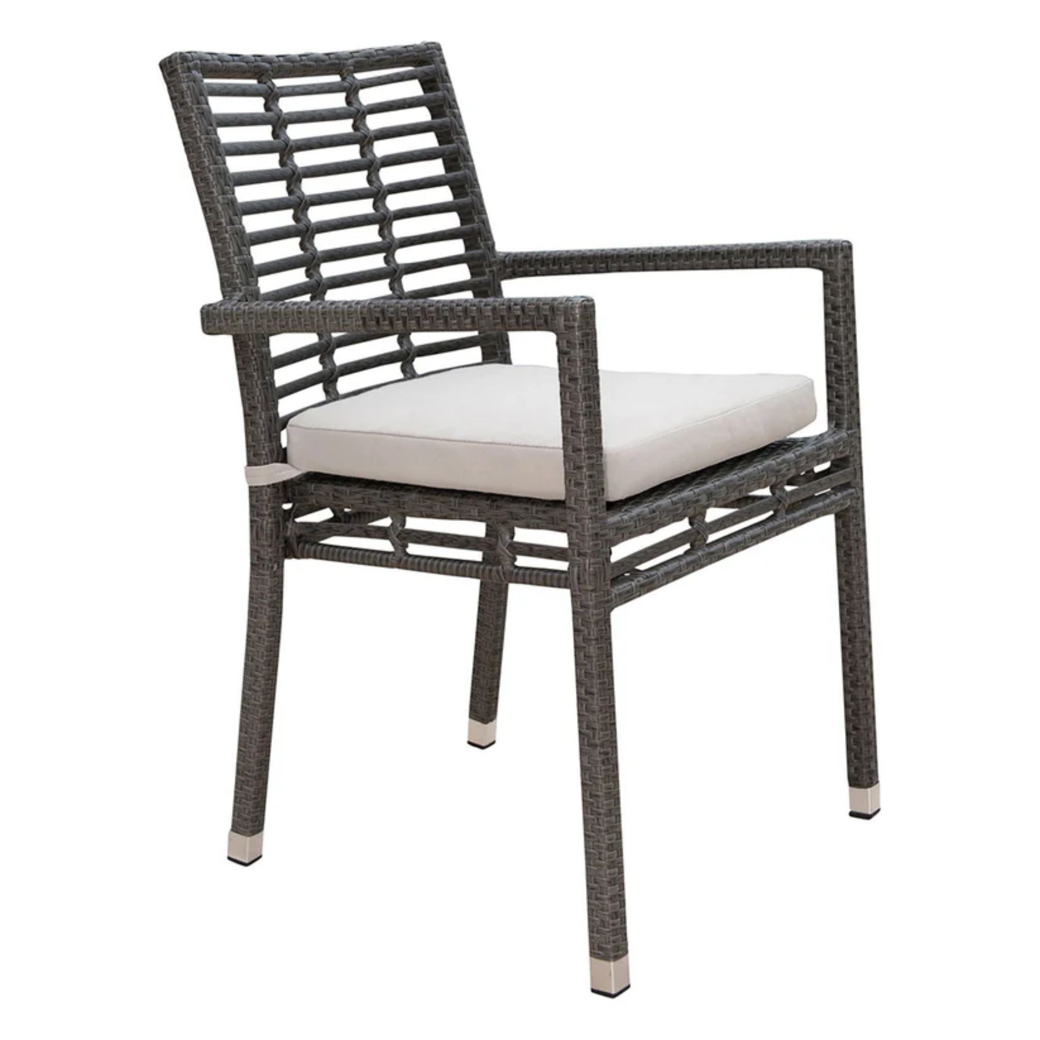 Panama Jack Outdoor Graphite 7-piece outdoor dining set with armchair cushions, including table and six chairs for outdoor dining.