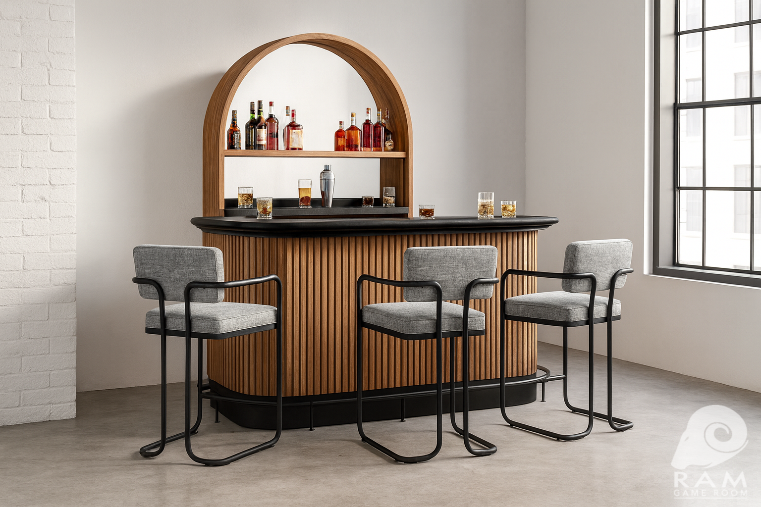 Ram Game Room Prohibition Series 60-inch cocktail bar cabinet, stylish home bar with storage and classic design.
