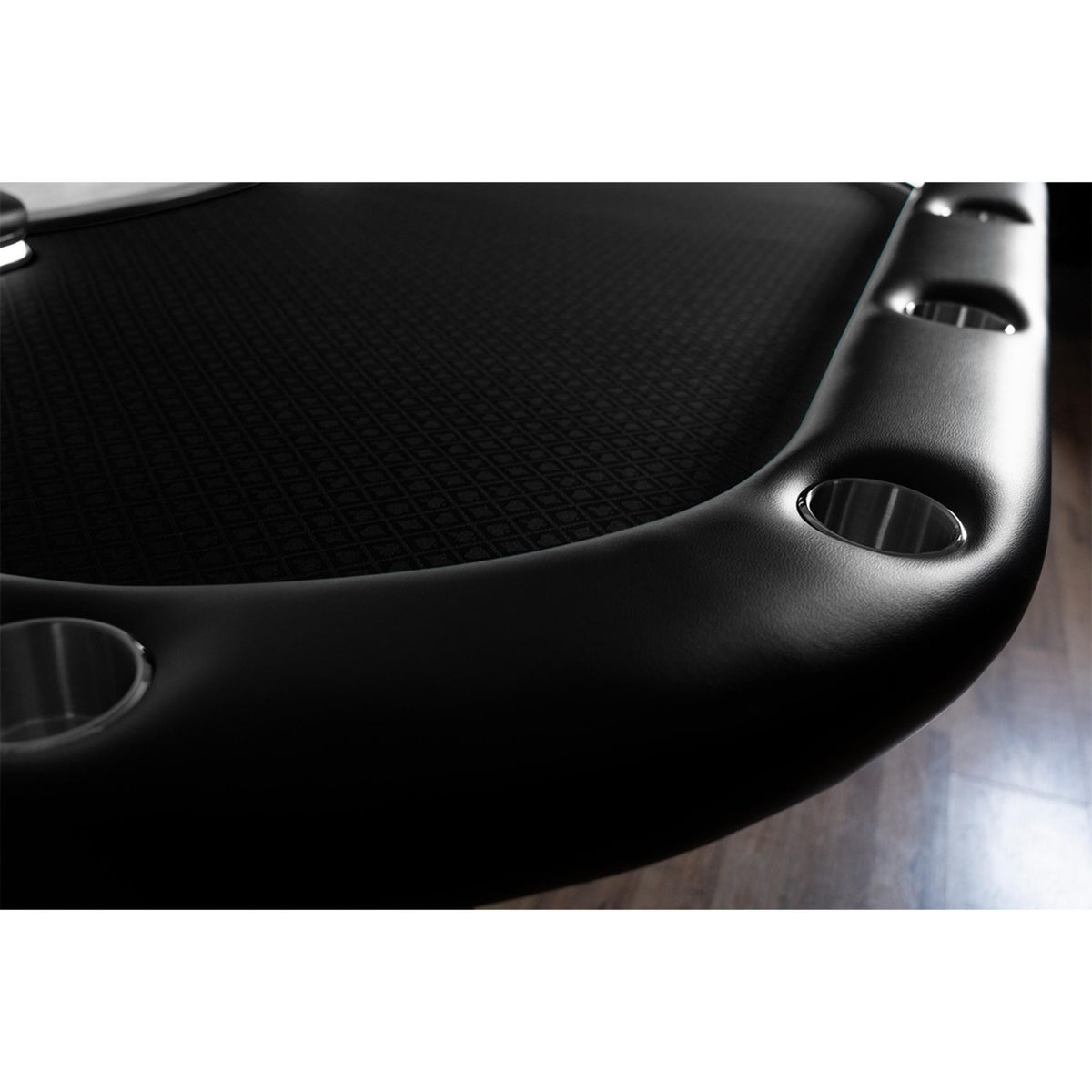Green Velveteen BBO Poker Tables Aces Pro Alpha LED Folding Texas Hold’em Poker Table with padded rail and cup holders.