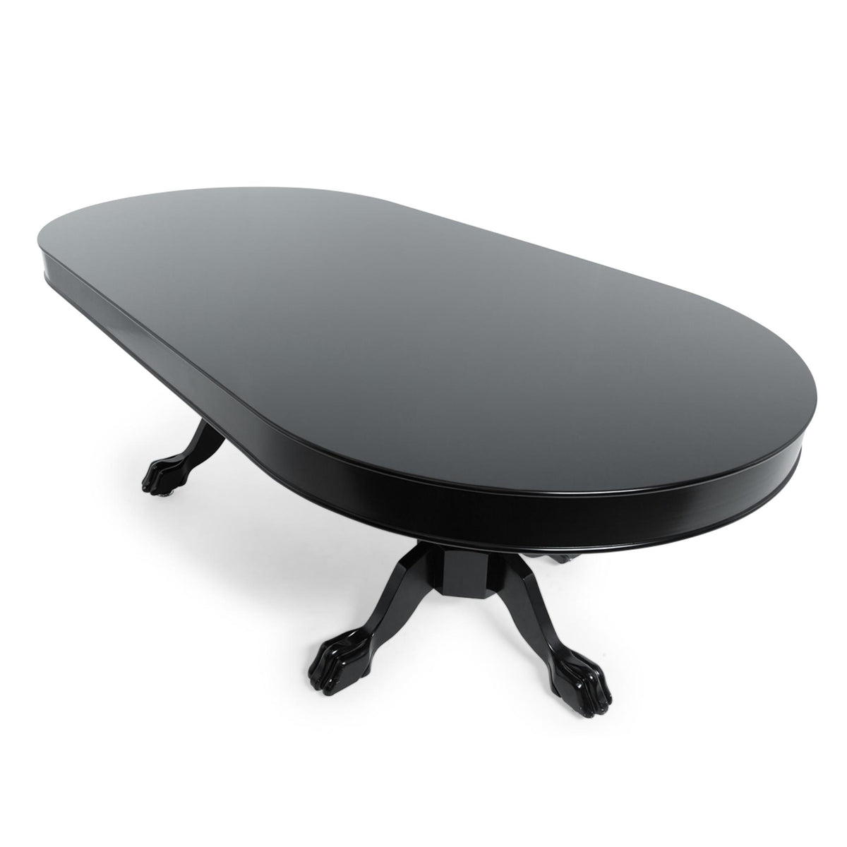 Green velveteen BBO Poker Tables Elite Alpha luxury oval Texas Hold’em poker table with built-in chip trays and cup holders.