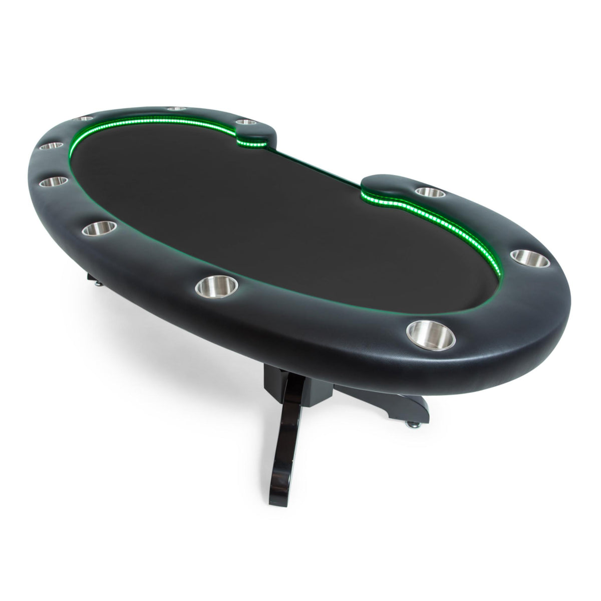 BBO Poker Tables Lumen HD LED Texas Hold’em poker table with green velveteen surface, premium construction, and illuminated edges.