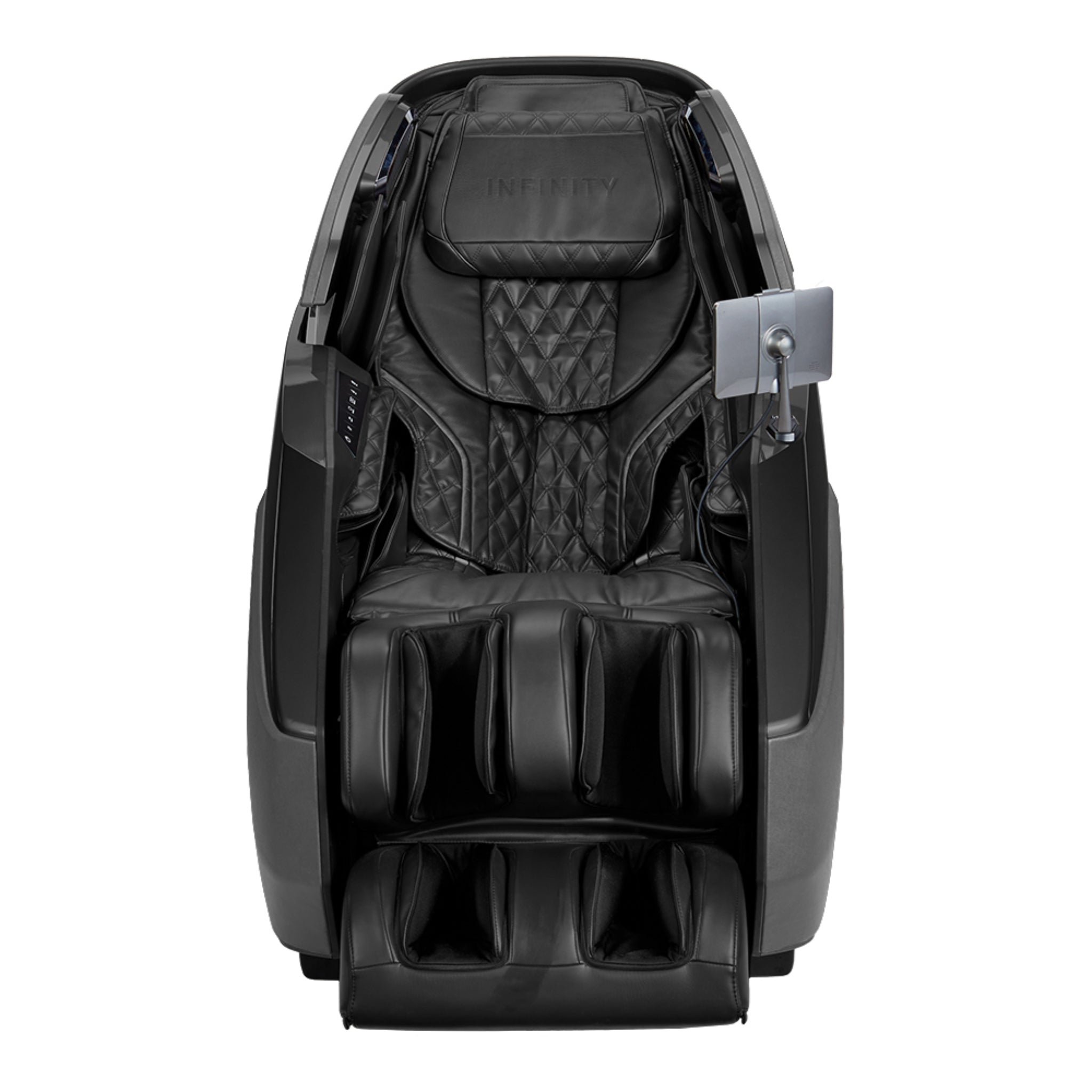 Infinity Imperial Syner-D massage chair with full body design, plush padding, and multiple massage rollers for relaxation.