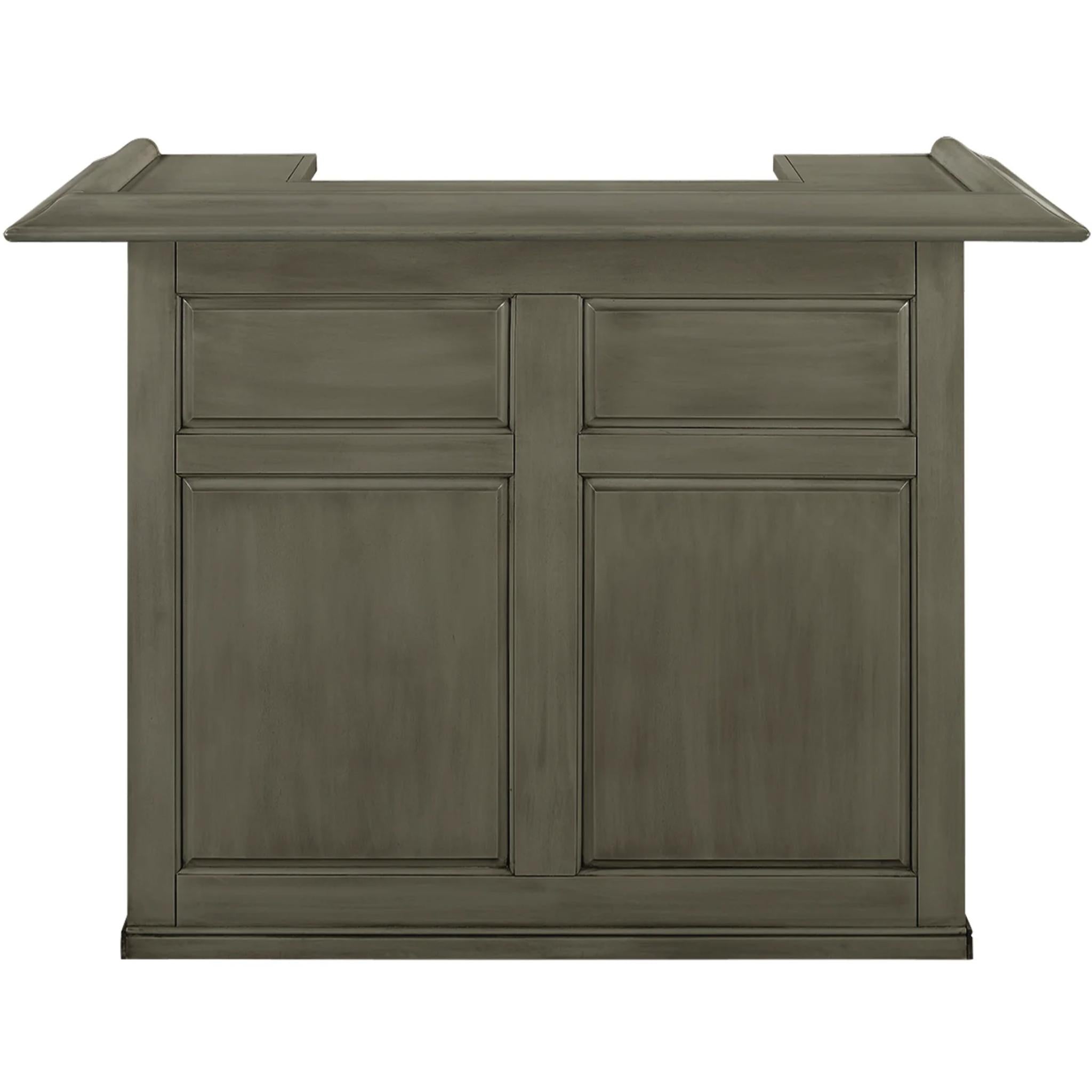 Ram Game Room English Pub Style Bar in antique white, solid wood home bar cabinet with classic pub design and storage space