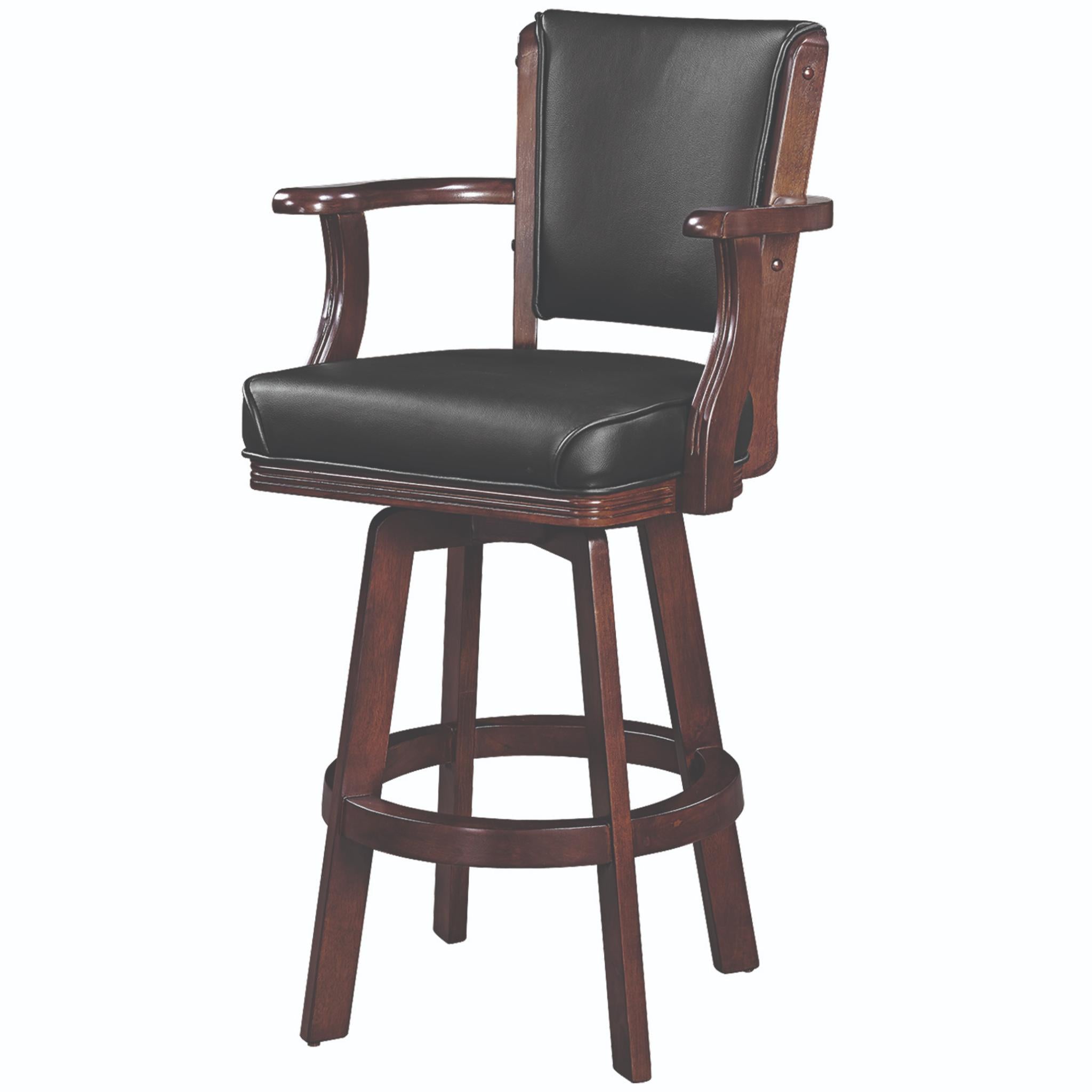 Ram Game Room swivel bar stool with arms in cappuccino color, featuring a comfortable design and sturdy construction.