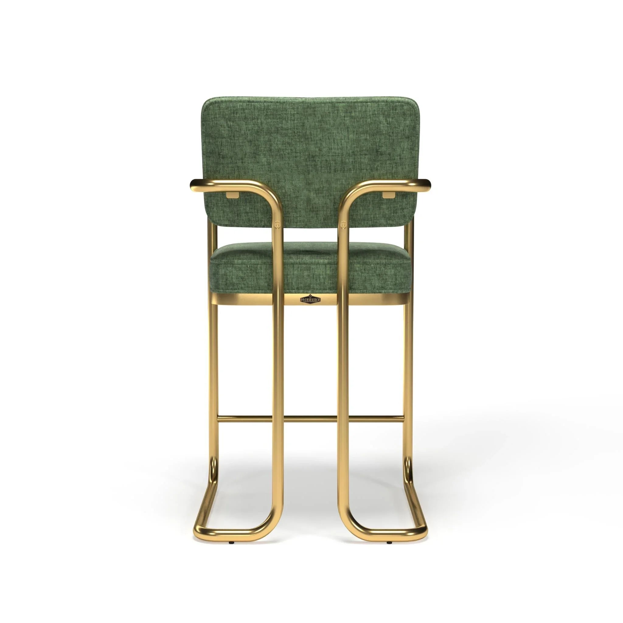 Vintage green Ram Game Room Prohibition home bar stool with metal frame and cushioned seat, perfect for a stylish game room or bar area.