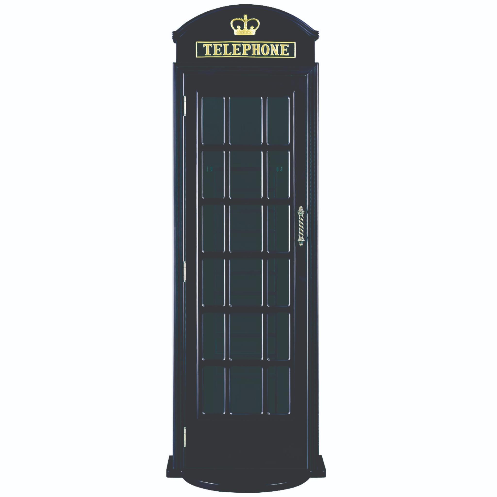 Black Ram Game Room English Phone Booth cue rack with multiple slots for billiard cues, designed for game room organization.