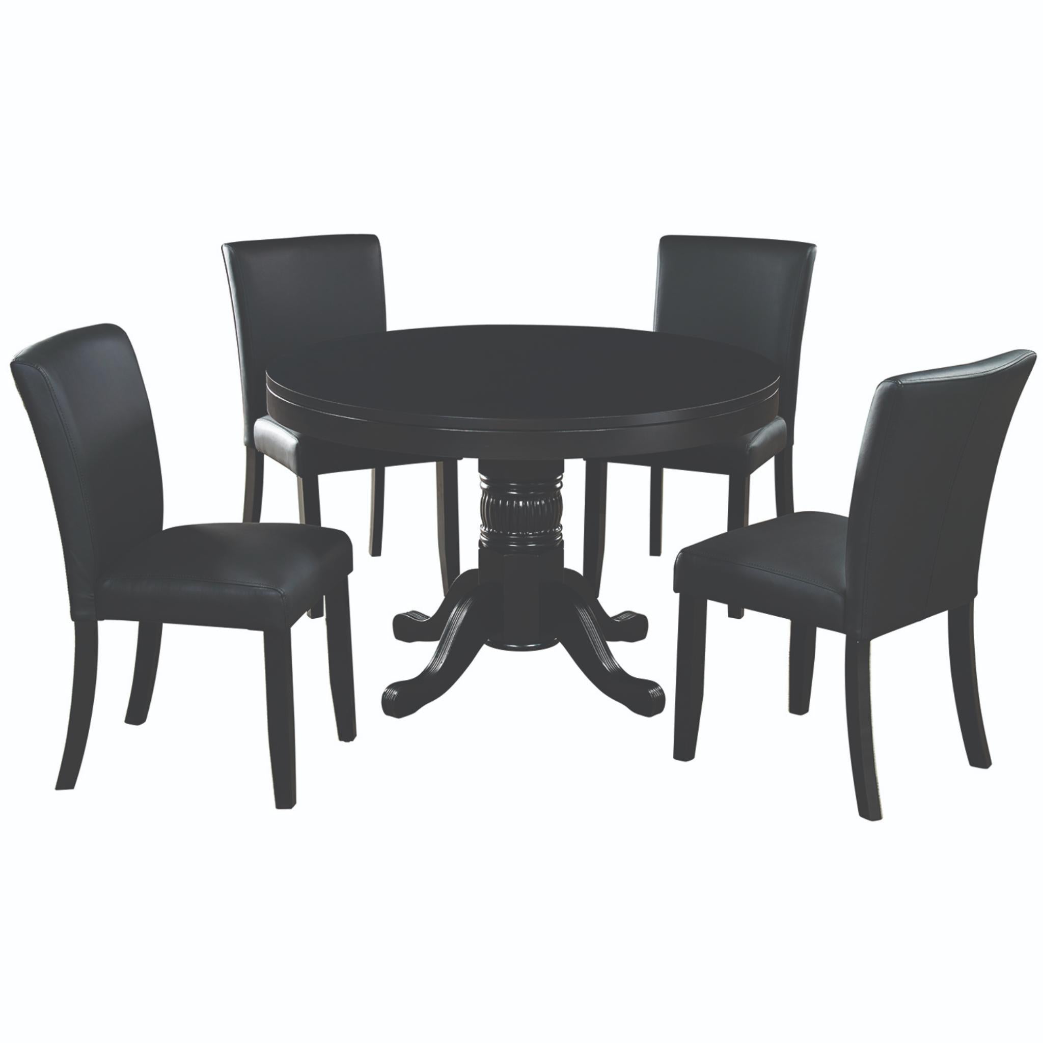 Ram Game Room 48-inch round 3-in-1 game table set with poker, dining surface, and four matching dining chairs in cappuccino finish.