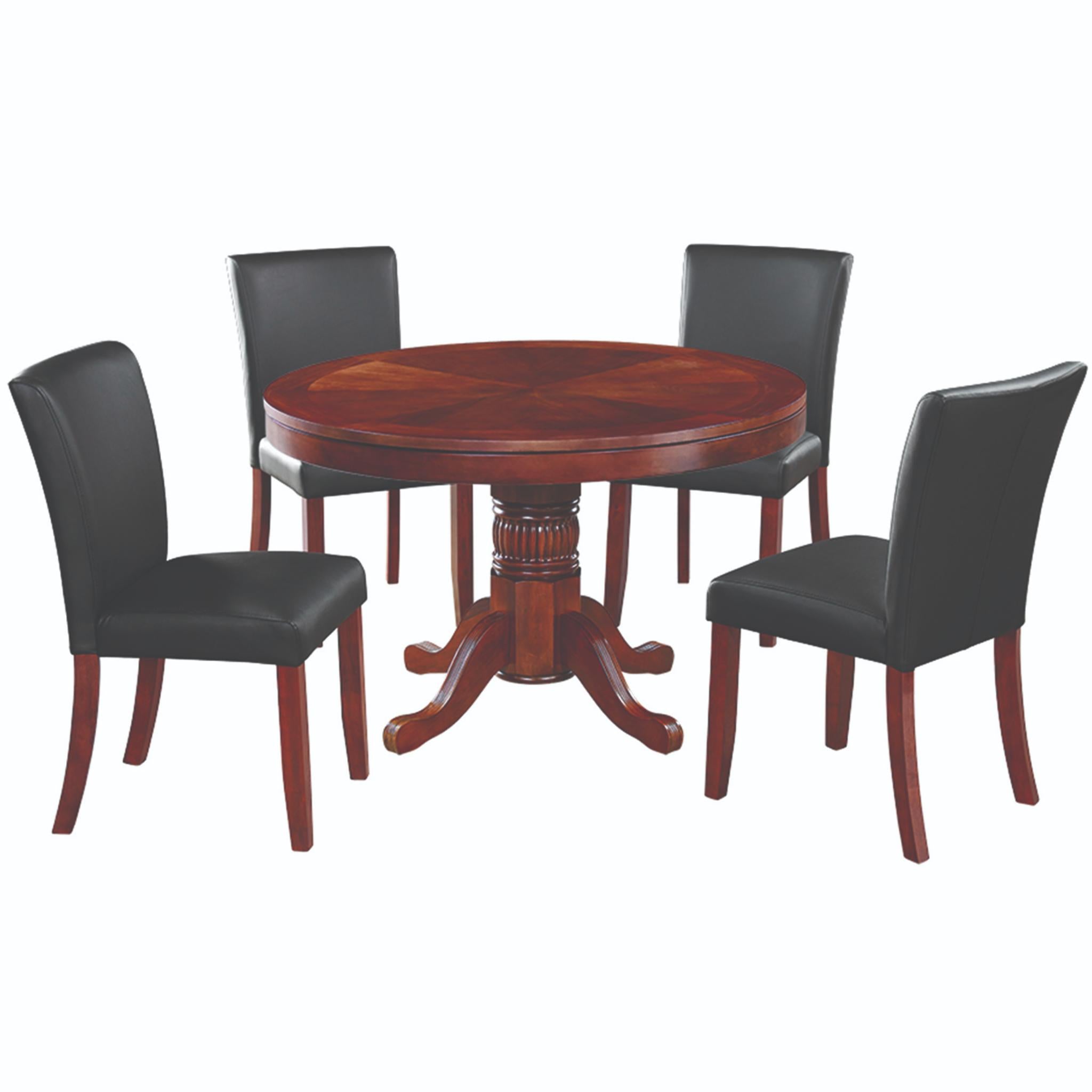Ram Game Room 48-inch round 3-in-1 game table set with poker and dining options, includes four matching dining chairs.