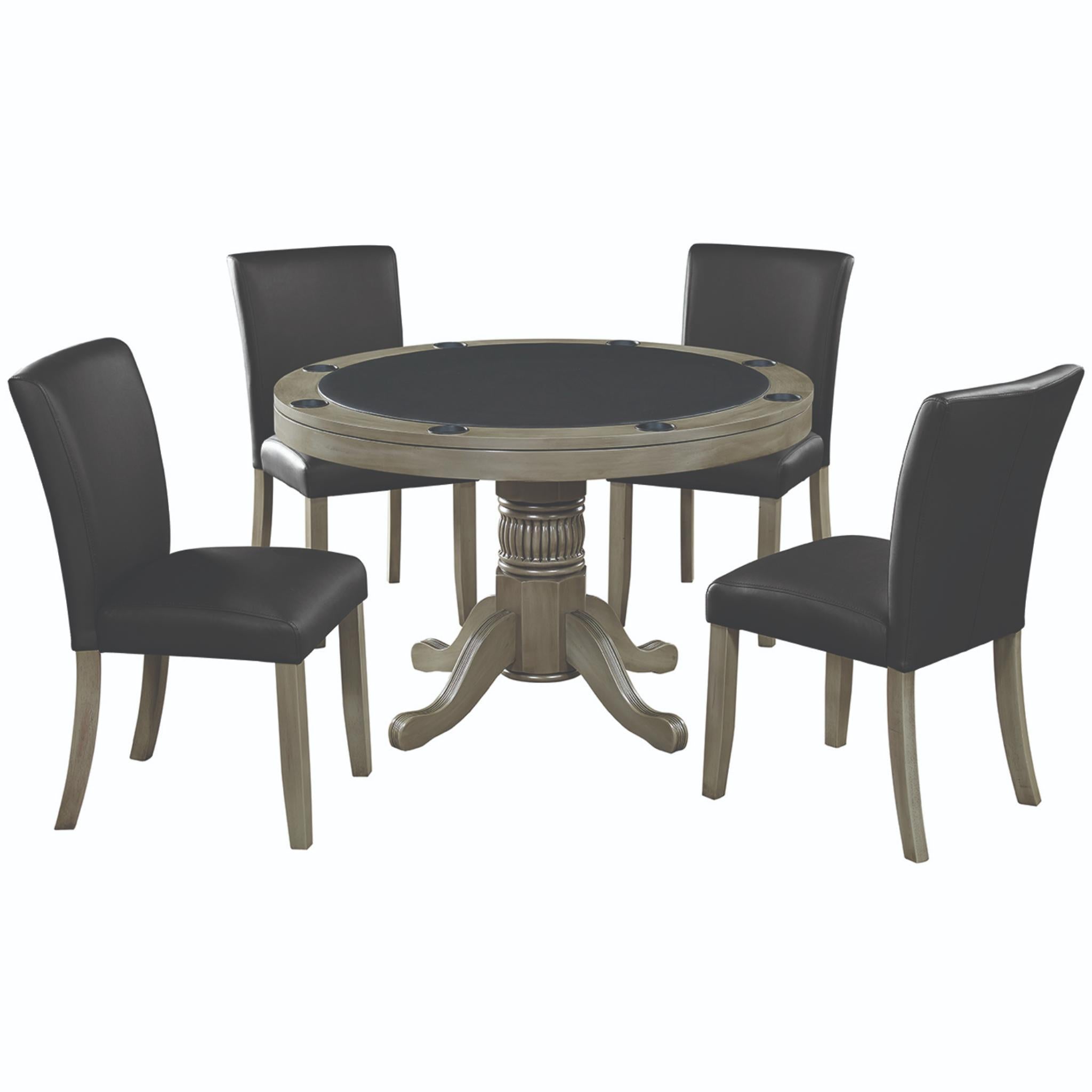 Ram Game Room 48" round 3-in-1 game table set with poker and dining surface, includes four matching dining chairs in cappuccino finish.