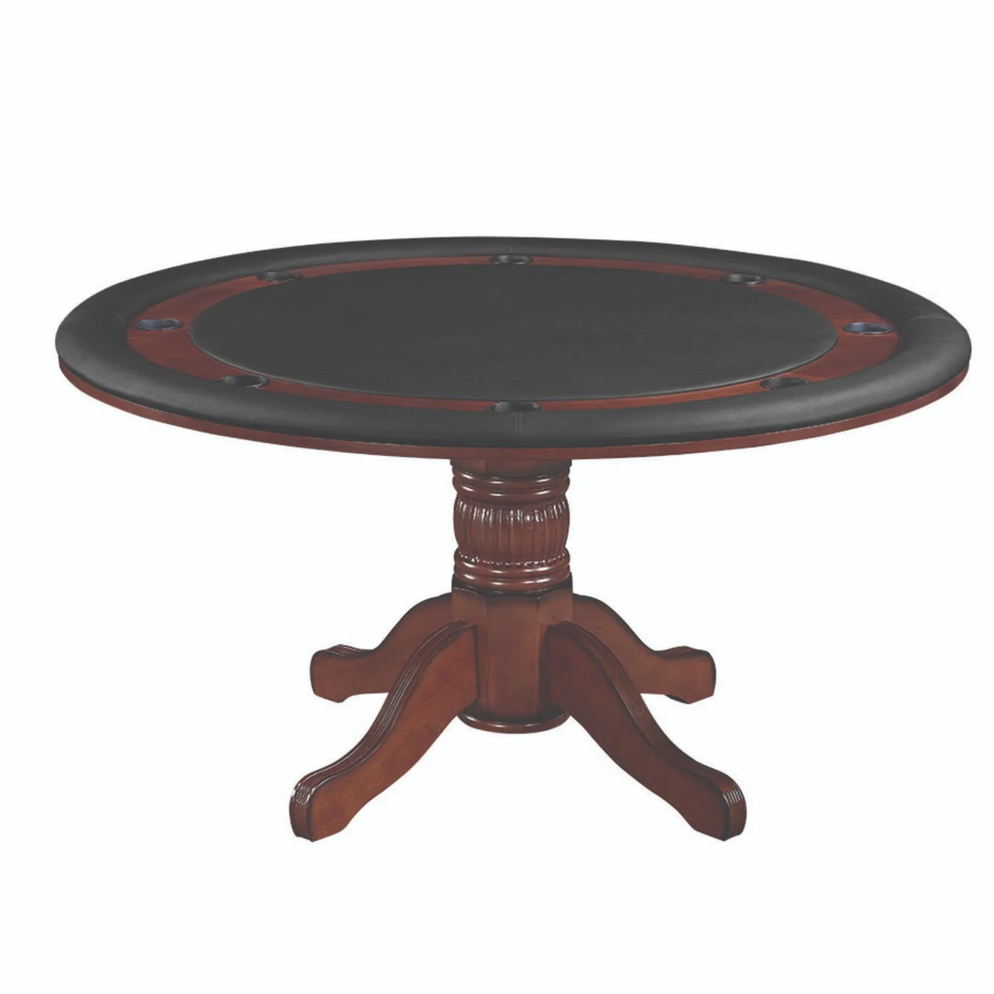 Ram Game Room 60-inch 2-in-1 poker dining table set with antique white finish and six swivel chairs, perfect for game rooms.