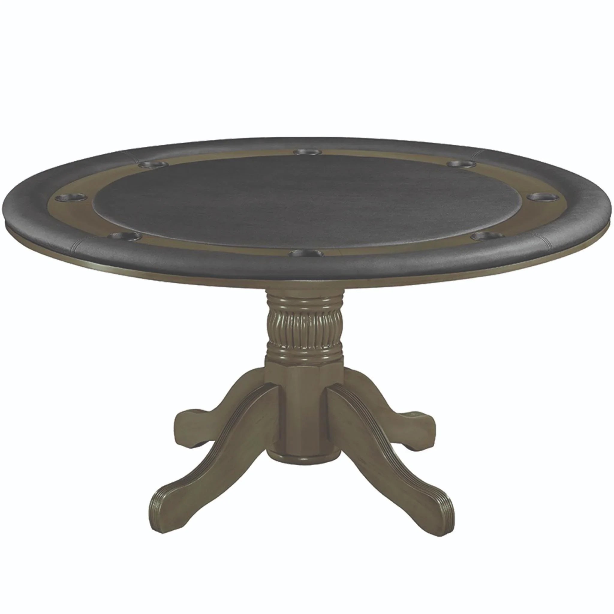 Ram Game Room 60-inch 2-in-1 poker and dining table set with antique white finish and six swivel chairs.