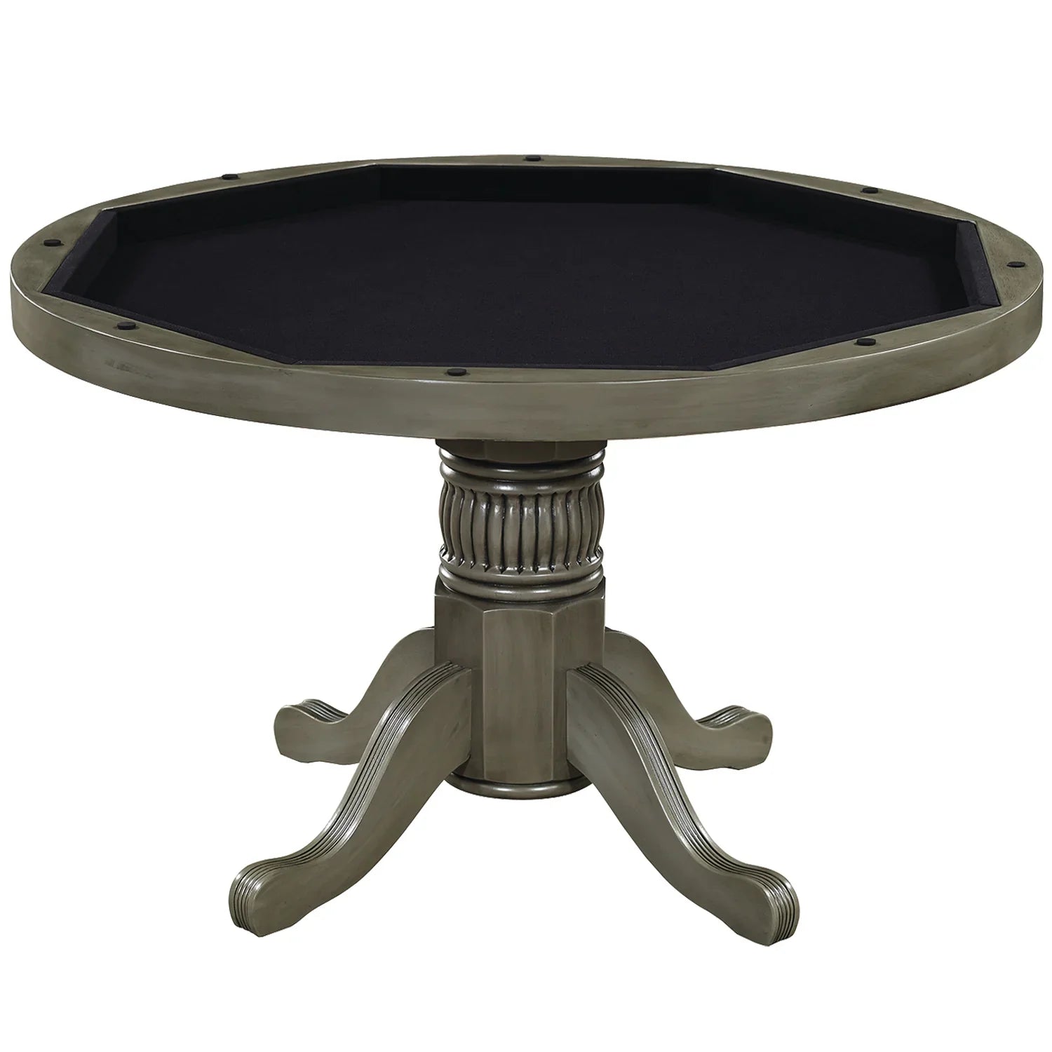 Ram Game Room 3-in-1 48-inch round game table with poker, dining, and storage features in antique white finish.