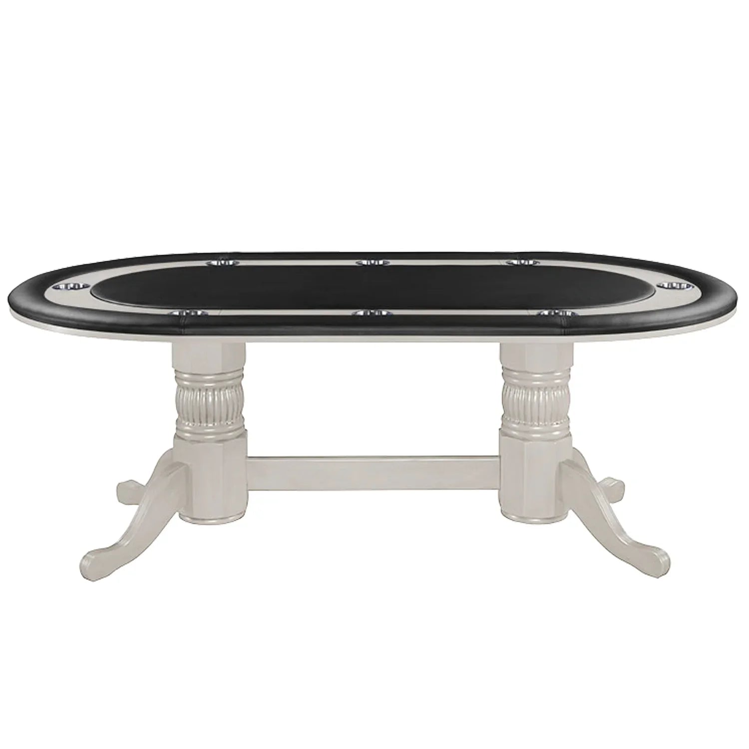 Antique white Ram Game Room 84-inch Texas Hold’em poker table with professional felt surface and padded armrests.
