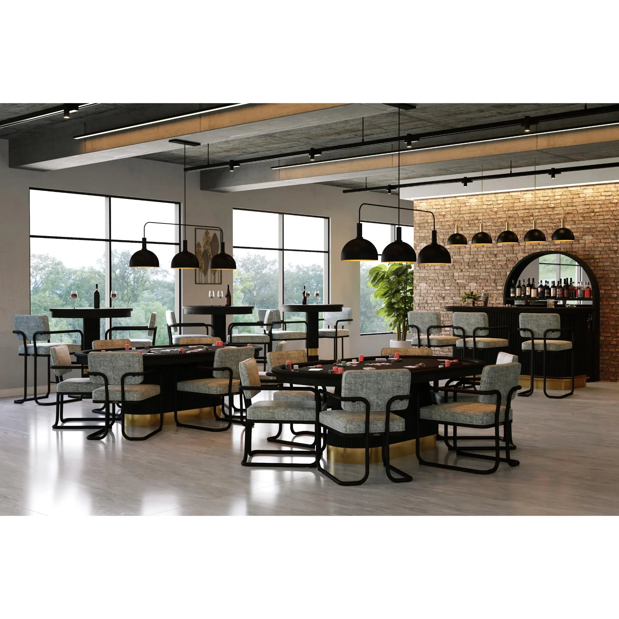 Ram Game Room Prohibition Series 84-inch Texas Hold’em poker table with black finish, featuring a professional casino-style design.