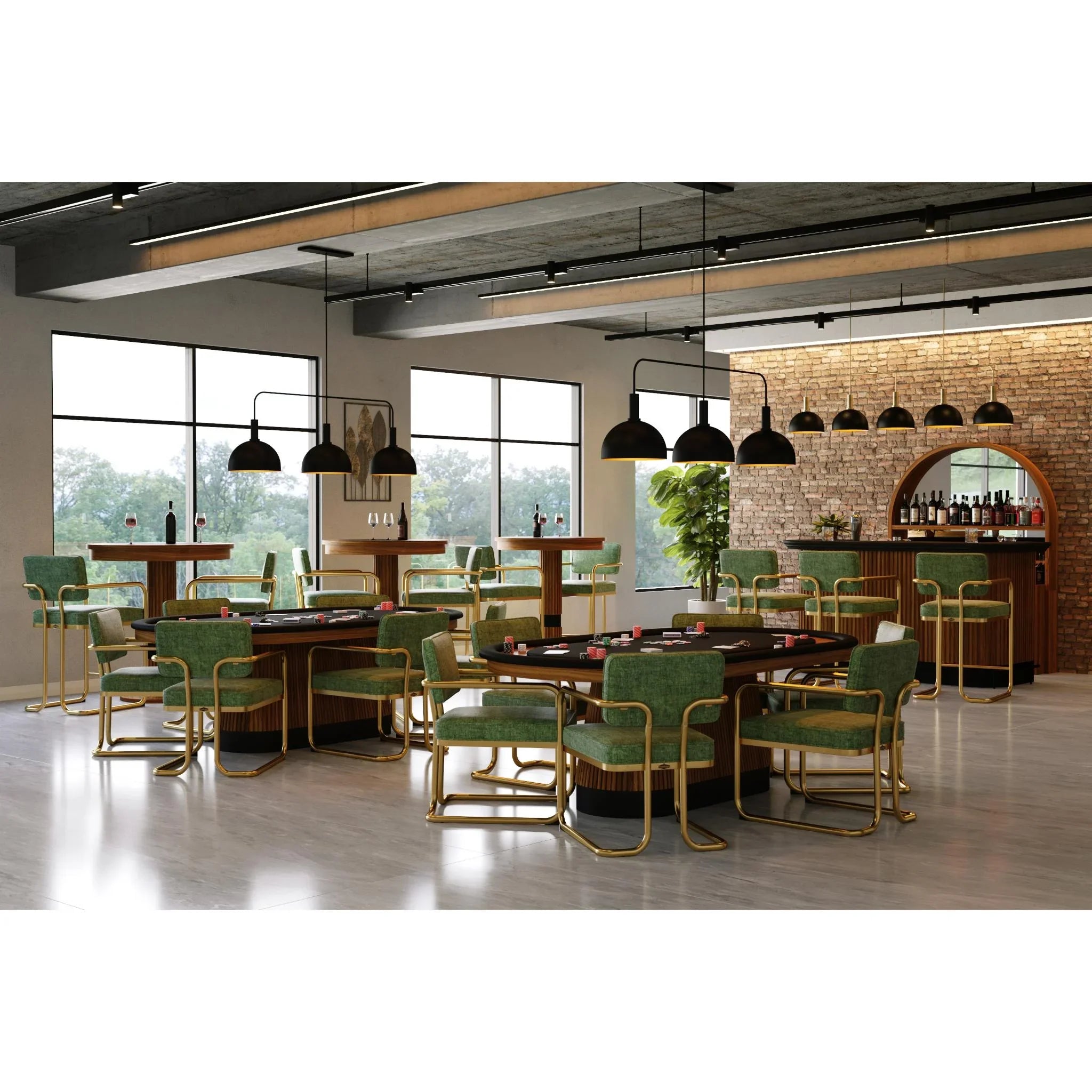 Ram Game Room Prohibition Series 84-inch Texas Hold’em poker table with walnut finish, featuring a spacious gaming surface and padded rails.
