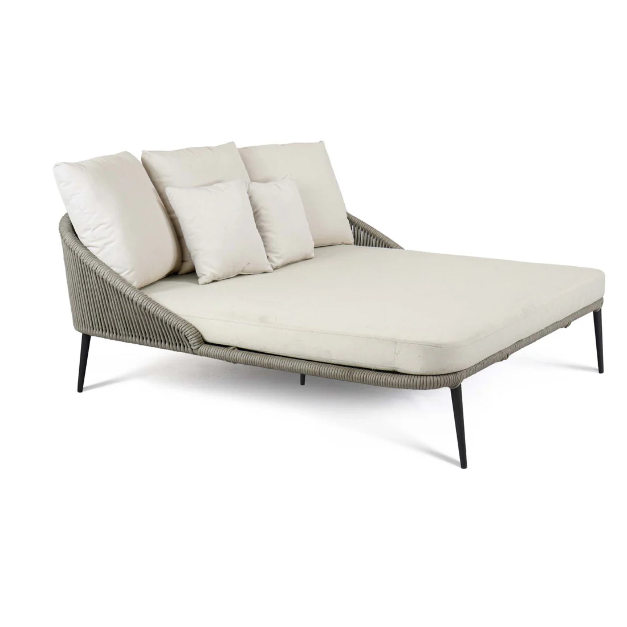 Skyline Design Rodona outdoor daybed with silver grey polyrope, featuring a luxurious, modern design for outdoor relaxation.
