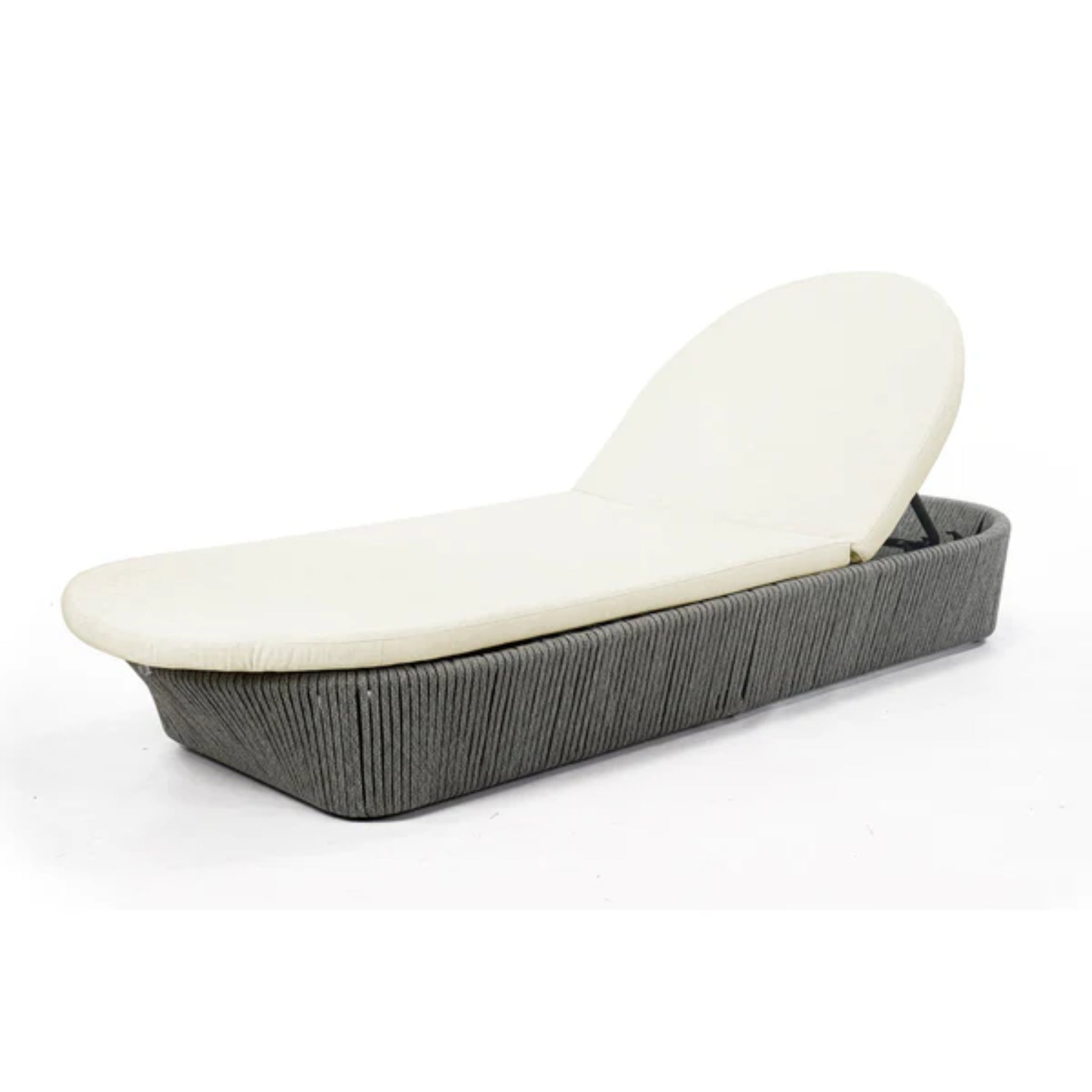 Skyline Design Boston outdoor chaise lounge with light grey strap weave, ideal for poolside relaxation.