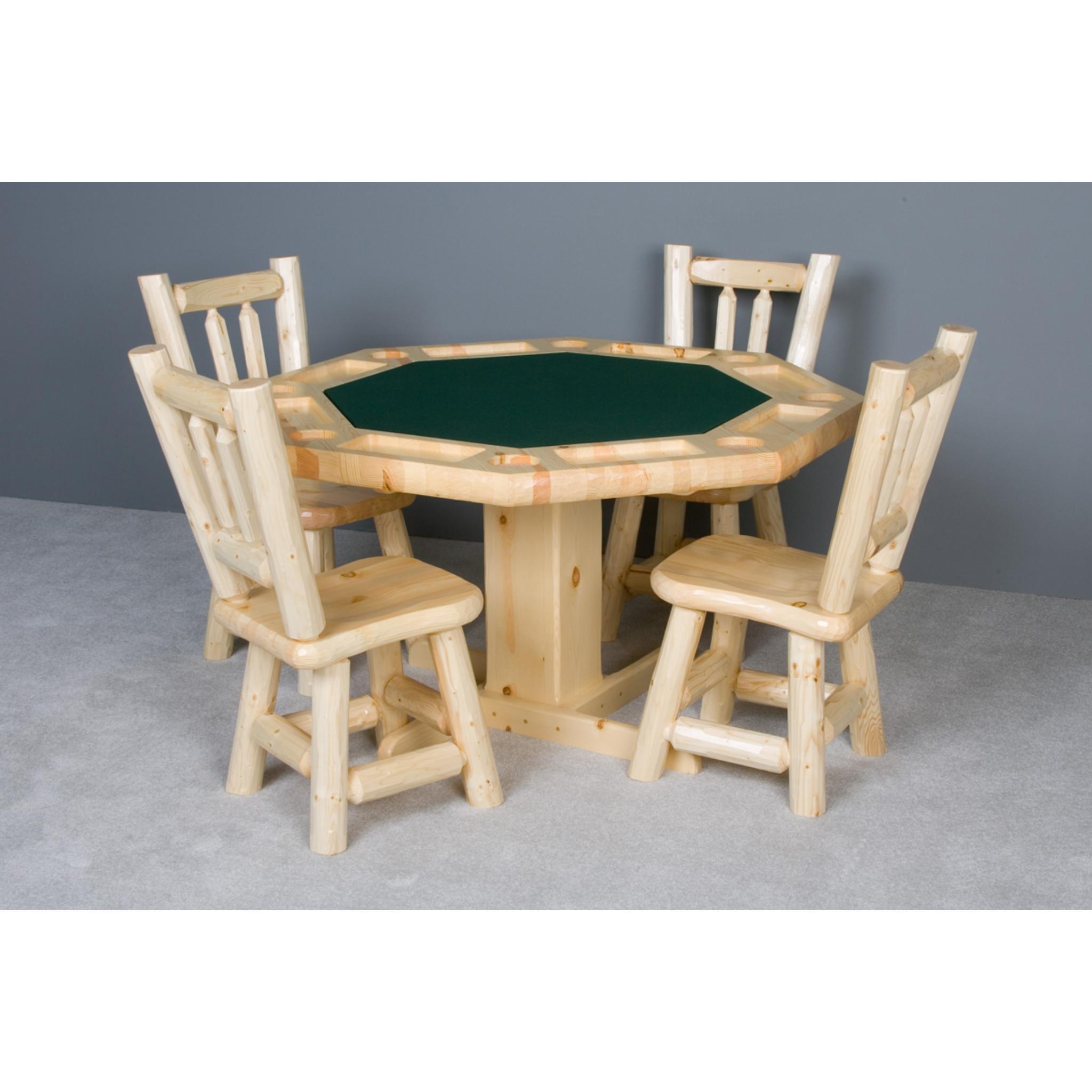 Rustic Viking Log Furniture poker table with solid wood construction and reversible dining top, designed for card games and dining.
