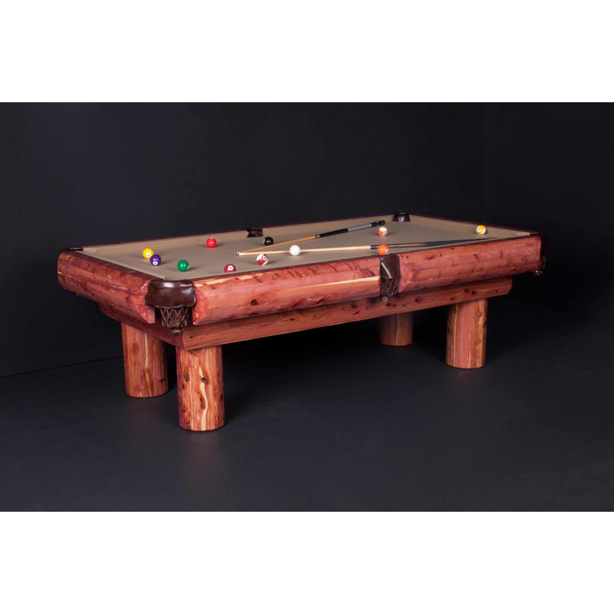 Viking Log Furniture 7-ft Red Cedar Log Pool Table with rustic finish, featuring sturdy log construction and classic billiards design.