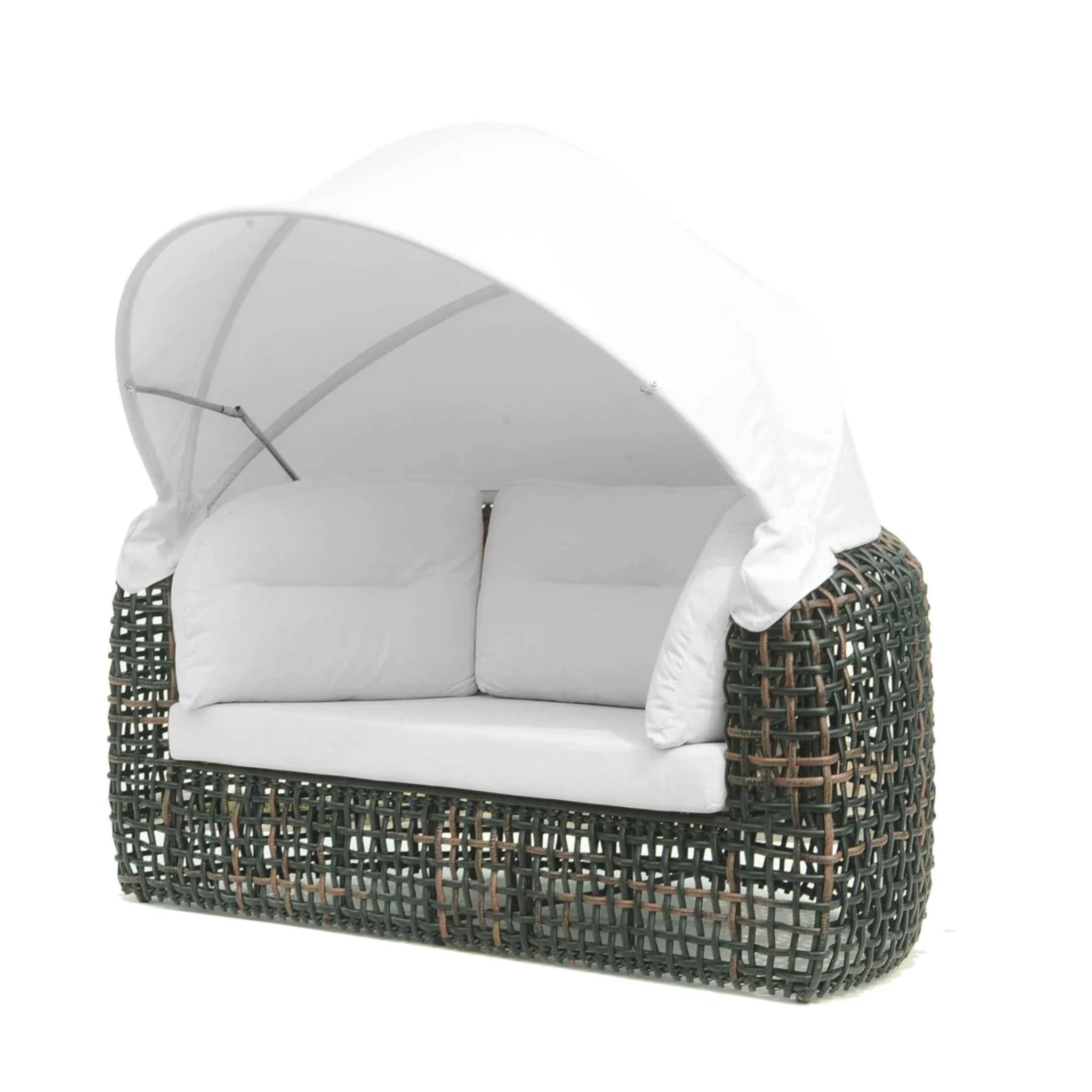 Skyline Design Dynasty Daybed with Canopy – Mushroom Woven Fiber | Luxury Outdoor Daybed