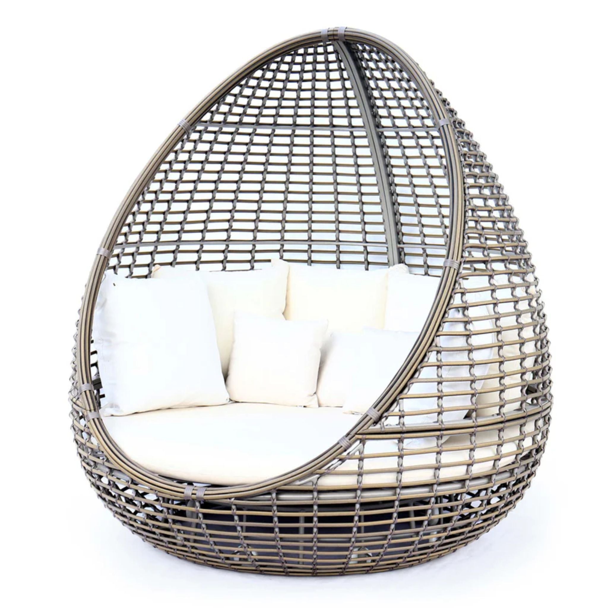 Skyline Design Faber outdoor daybed with Sunbrella cushions, featuring a sleek frame and plush seating for outdoor relaxation.