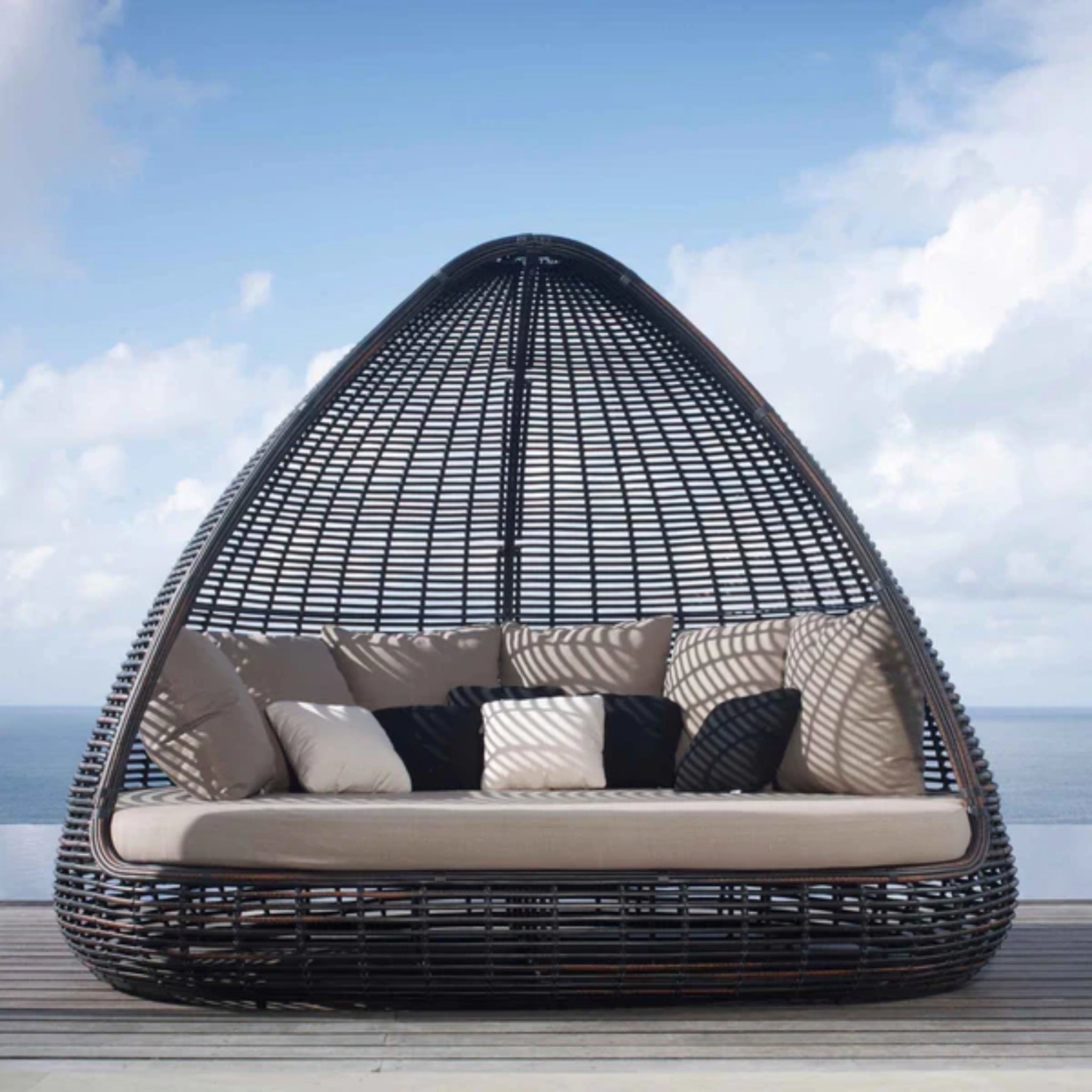 Skyline Design Shade Daybed – Mushroom Woven Fiber | Luxury Outdoor Daybed