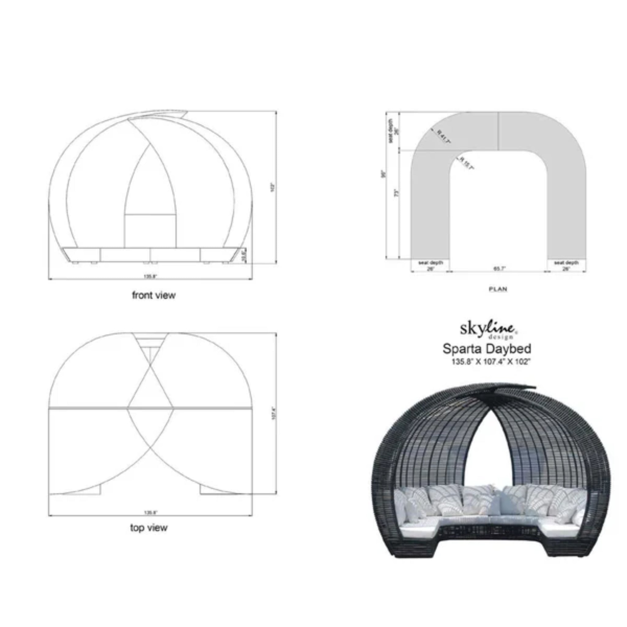 Skyline Design Sparta Daybed – Mushroom Woven Fiber | Luxury Outdoor Daybed
