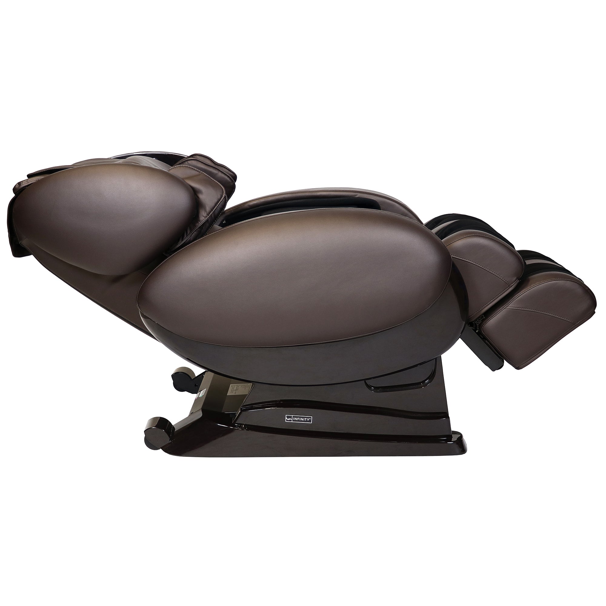 Infinity IT-8500 Plus massage chair with zero gravity design, full body massage cushions, and modern black upholstery.