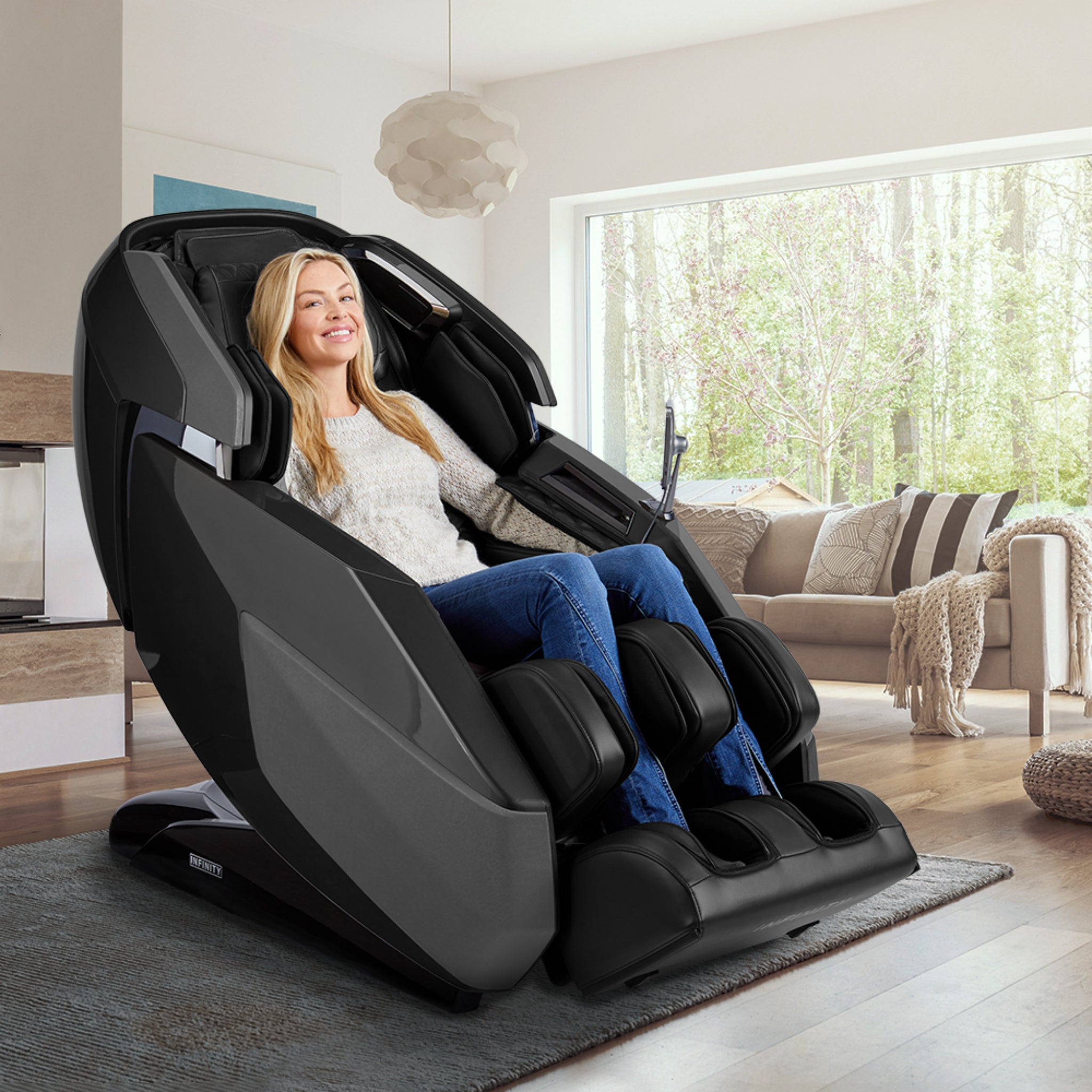 Infinity Imperial Syner-D massage chair with luxury 4D zero gravity full-body massage features and sleek design.