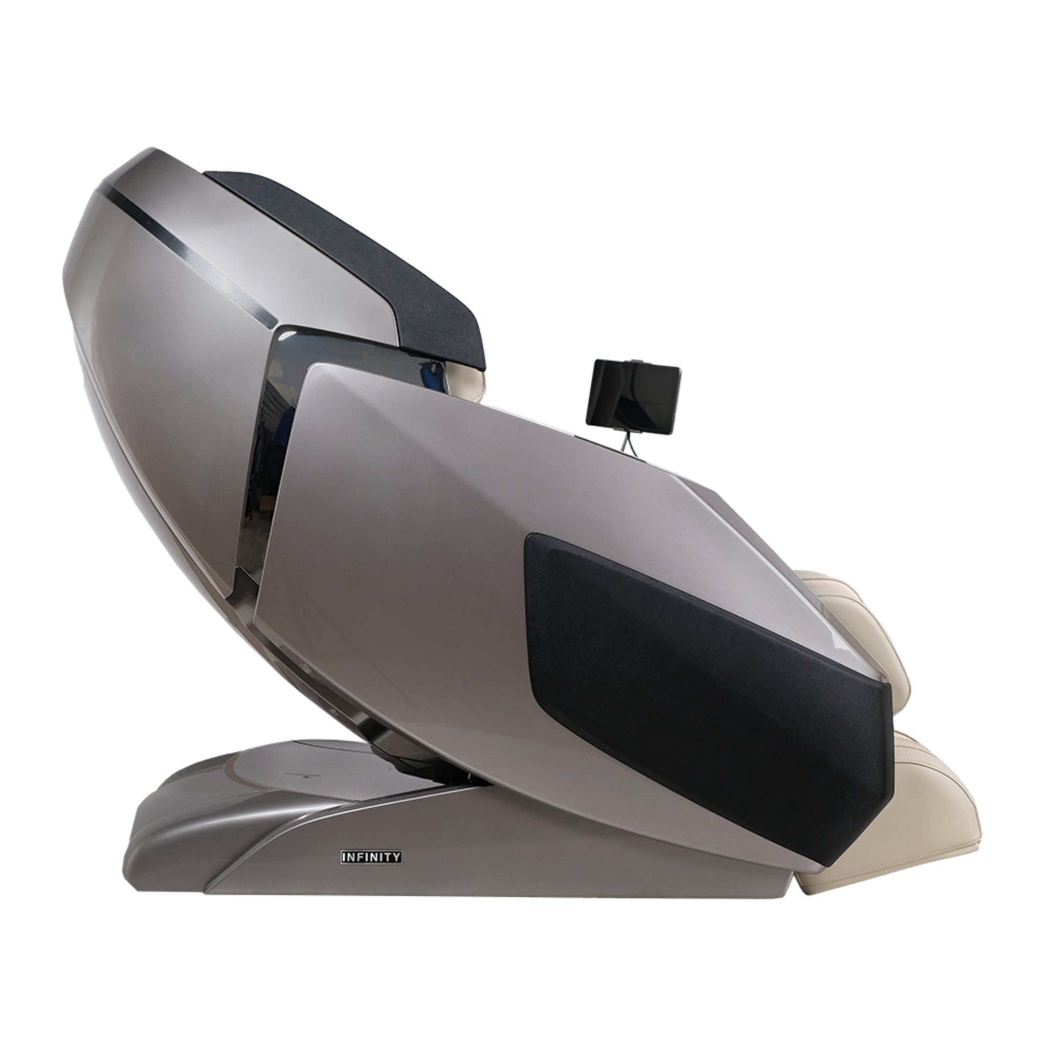 Infinity Imperial Syner-D massage chair with full-body design, plush upholstery, and advanced zero gravity massage features.