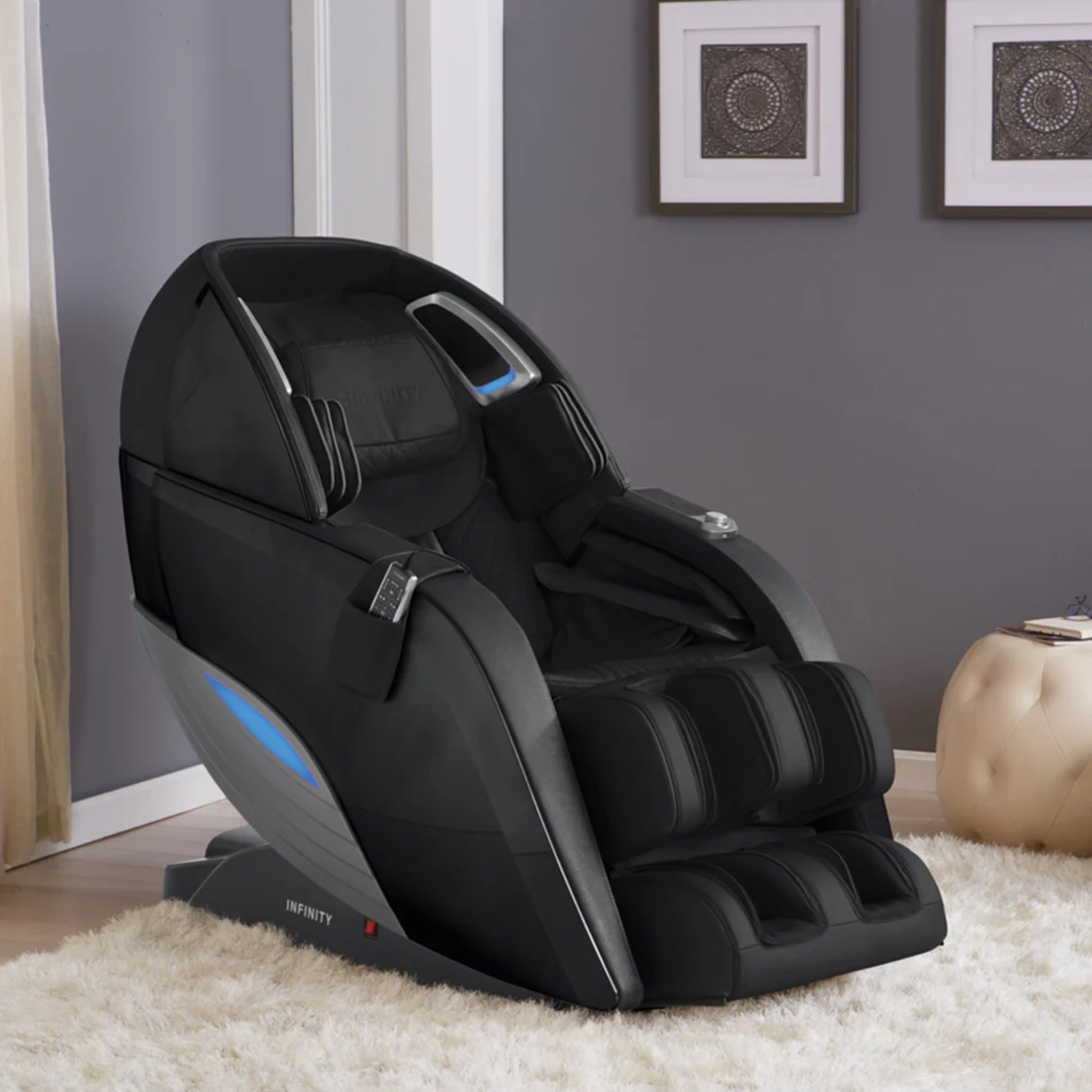 Infinity Dynasty 4D Zero Gravity Massage Chair in black, showcasing full-body massage features and modern design.