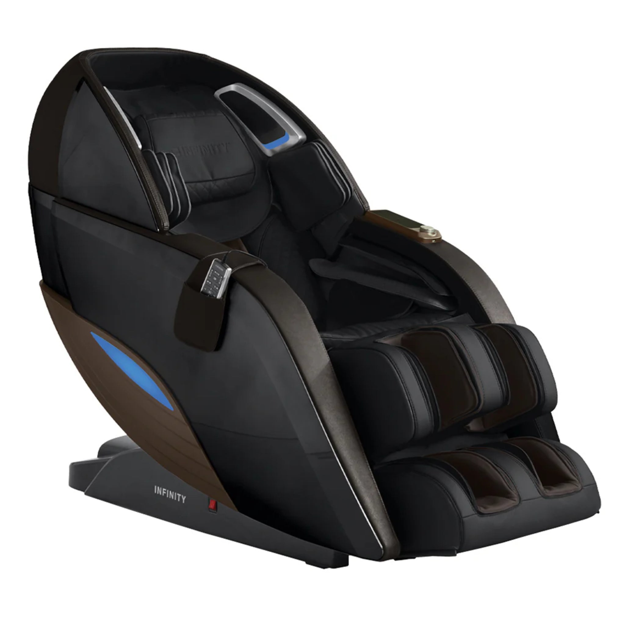 Infinity Dynasty 4D Zero Gravity Massage Chair in brown with full body massage features and modern design.