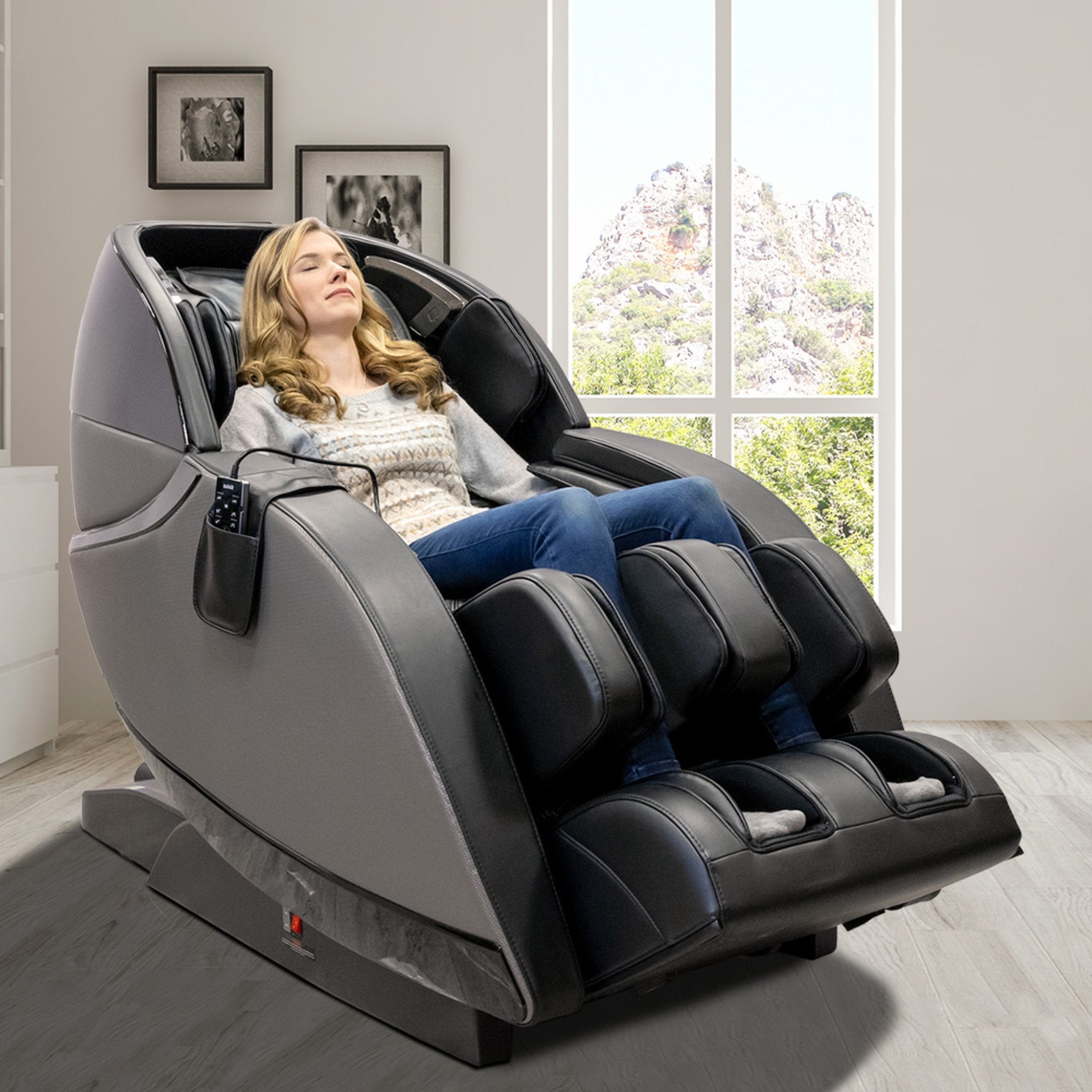 Kyota Kansha M878 luxury massage chair with full-body zero gravity design and modern living room setup.