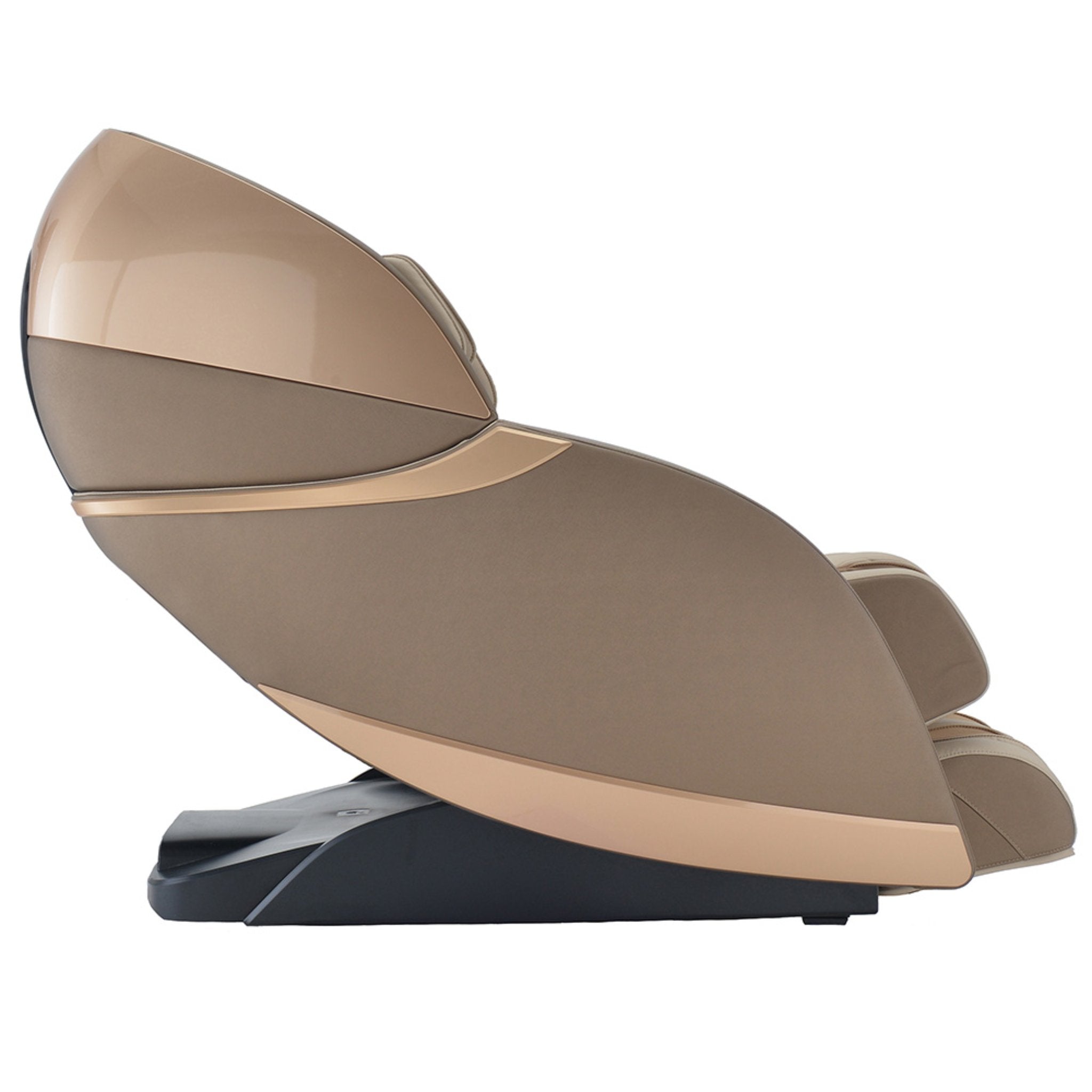 Kyota Kansha M878 luxury full-body massage chair with gold finish, showcasing zero gravity design and padded armrests.