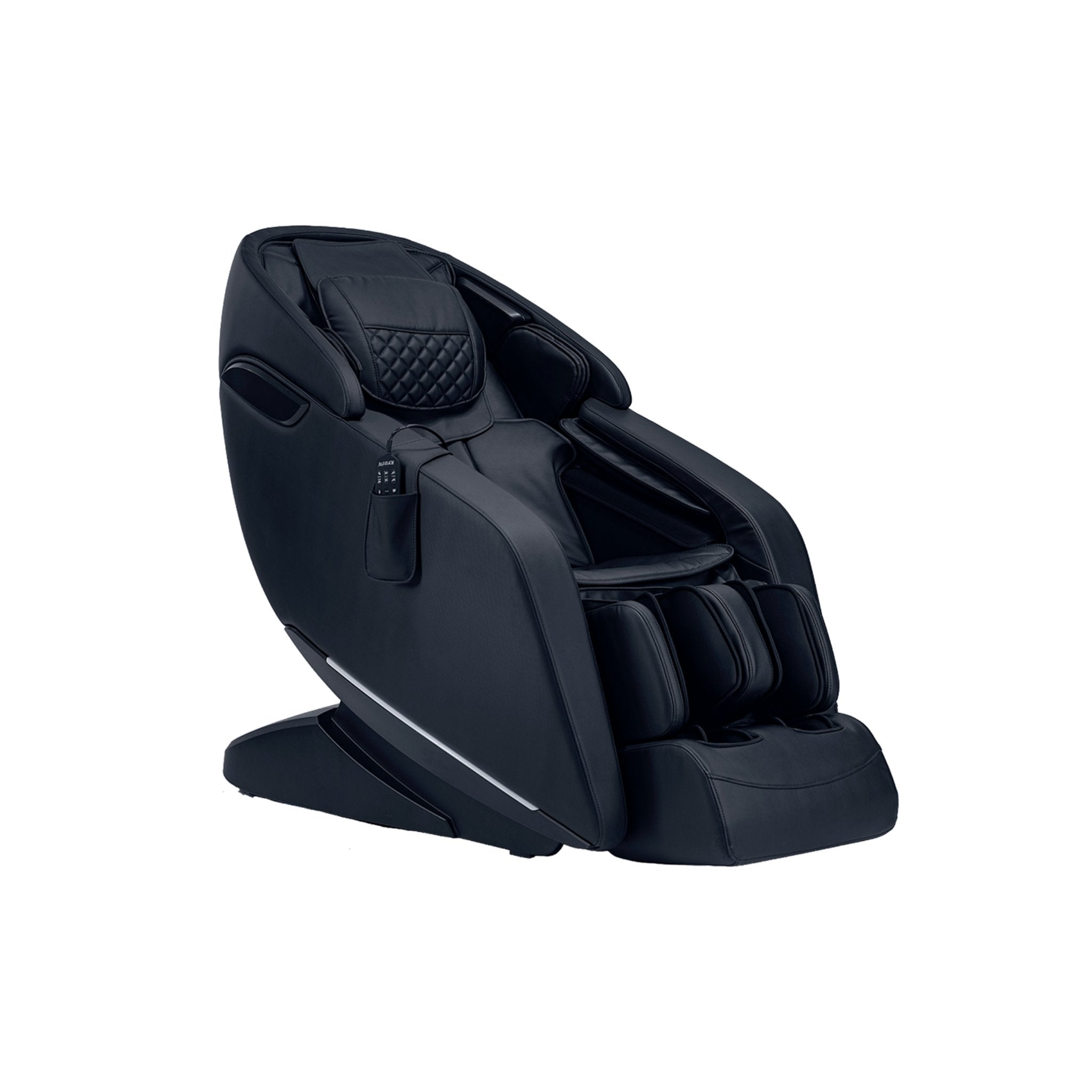 Kyota Genki M380 massage chair in black with full-body zero gravity design and padded armrests, showcasing modern ergonomic features.