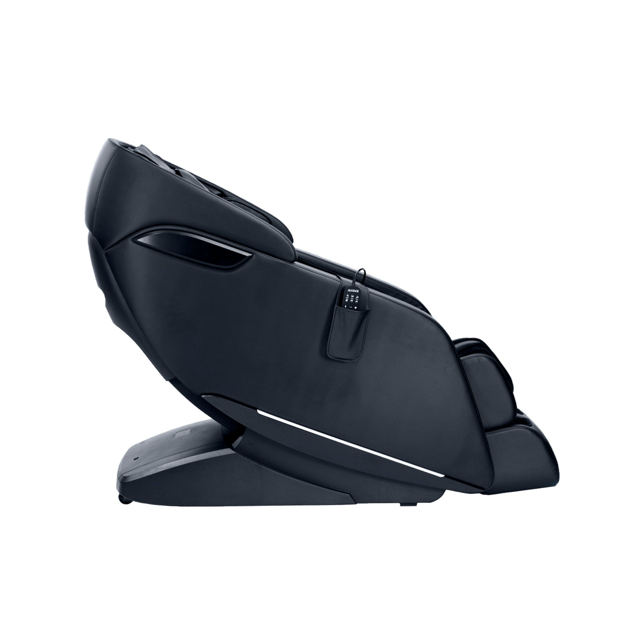 Kyota Genki M380 massage chair in black, showcasing its full body zero gravity design and side view for relaxation comfort.