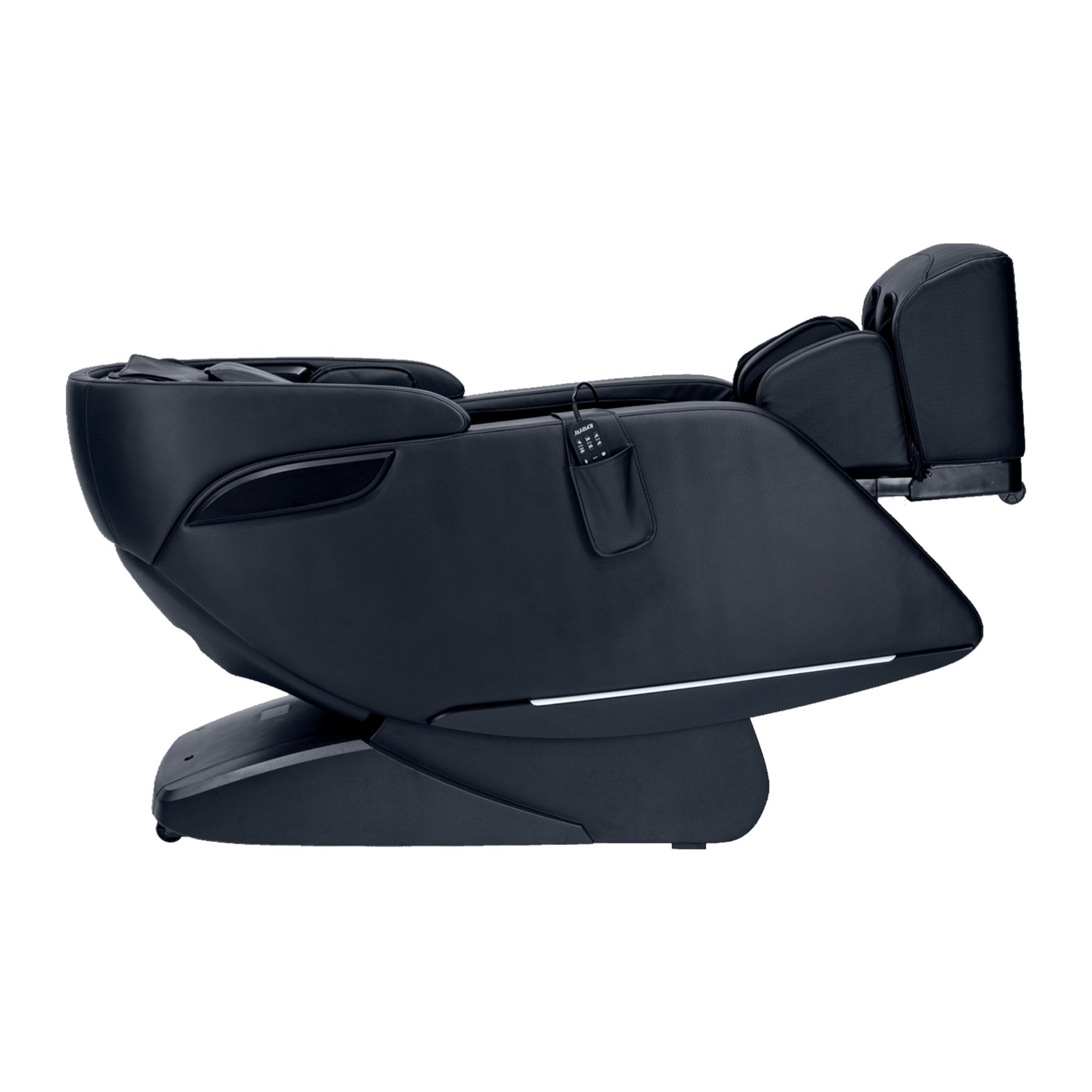 Kyota Genki M380 massage chair in black with full body zero gravity design, featuring padded armrests and sleek modern appearance.
