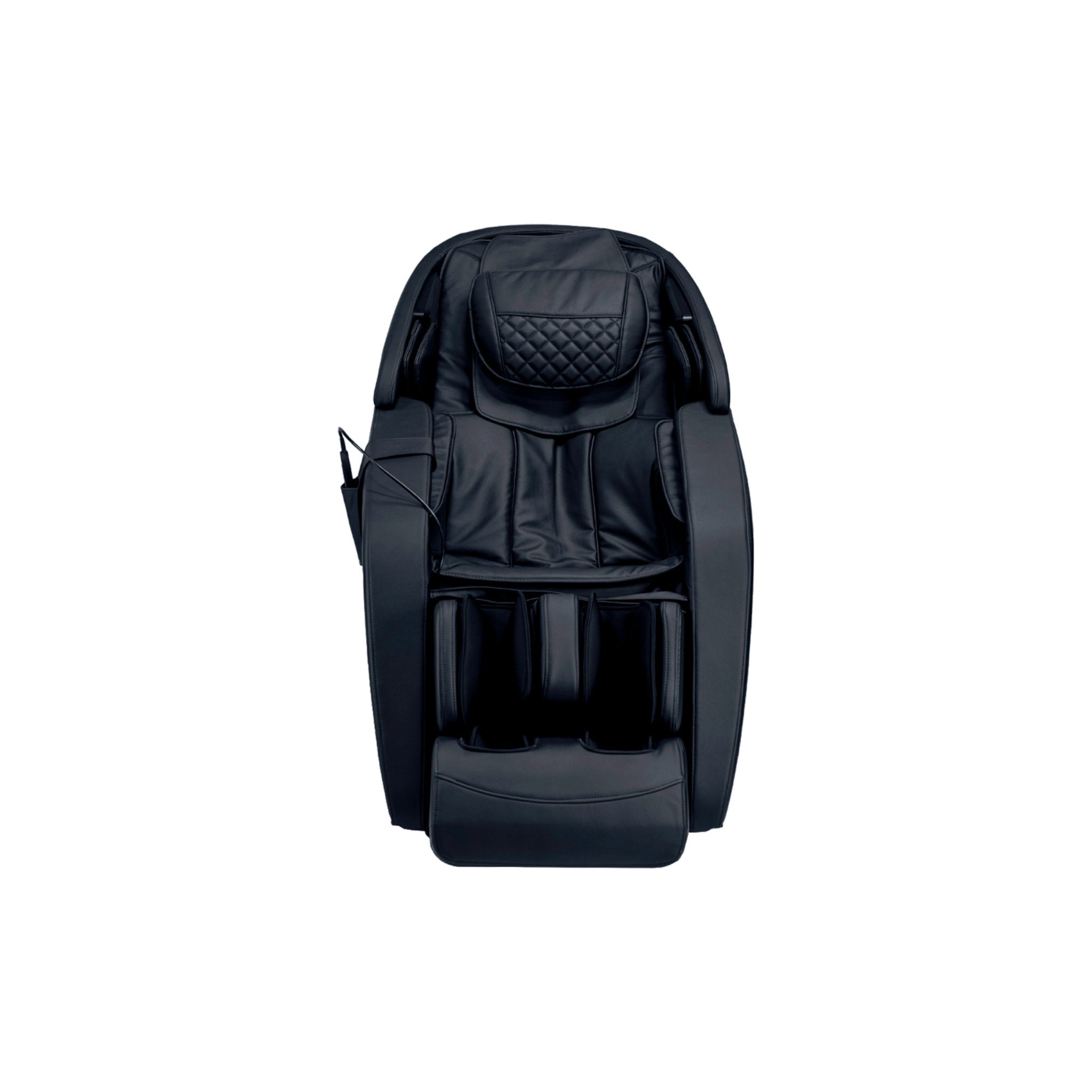 Kyota Genki M380 black full body massage chair with zero gravity design and ergonomic features, front view.