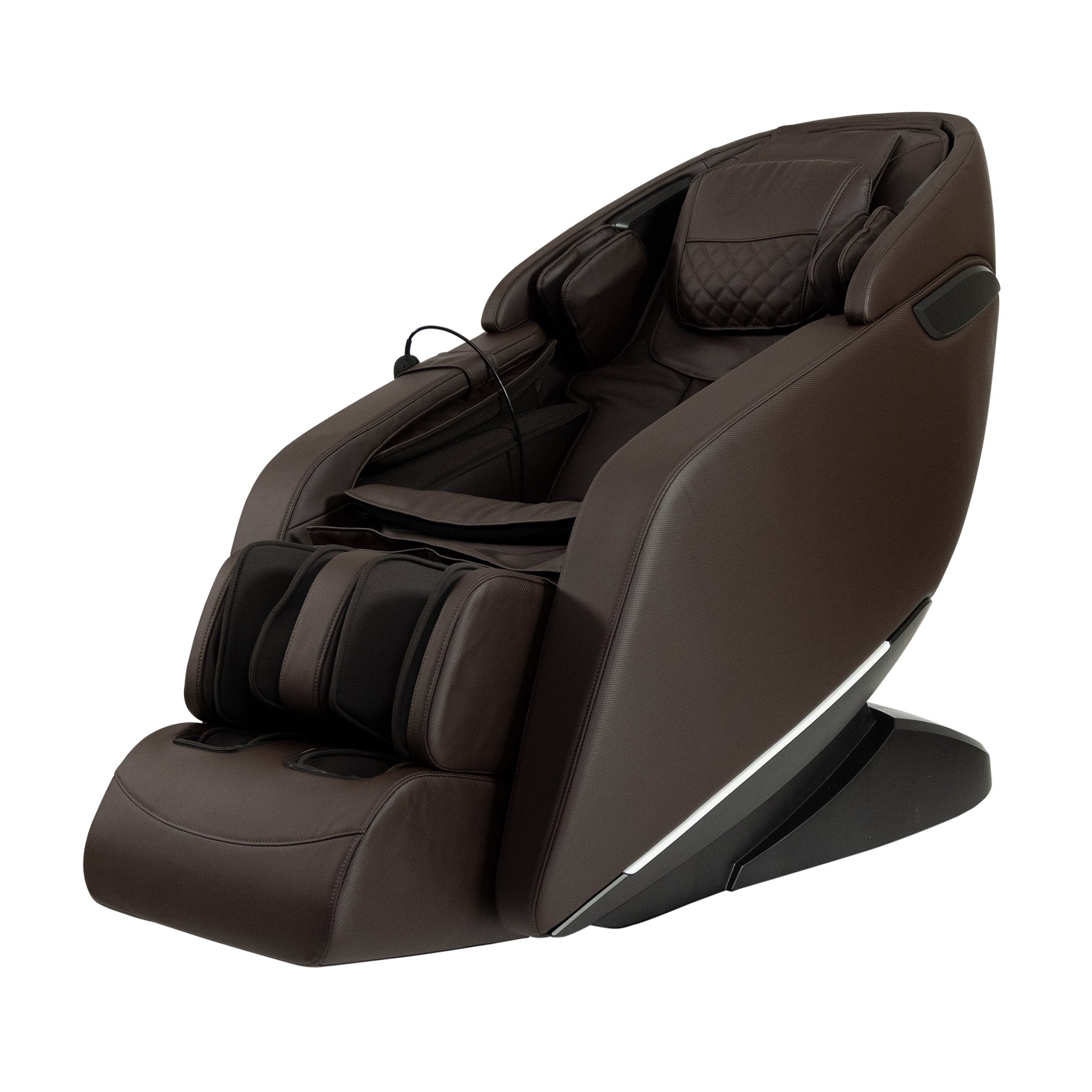 Kyota Genki M380 massage chair in brown with full body zero gravity design, featuring padded armrests and ergonomic comfort.