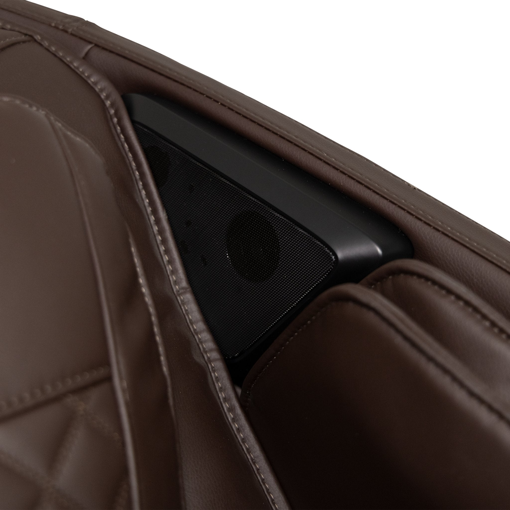 Kyota Genki M380 massage chair in brown with built-in speakers, offering full body zero gravity massage for relaxation.