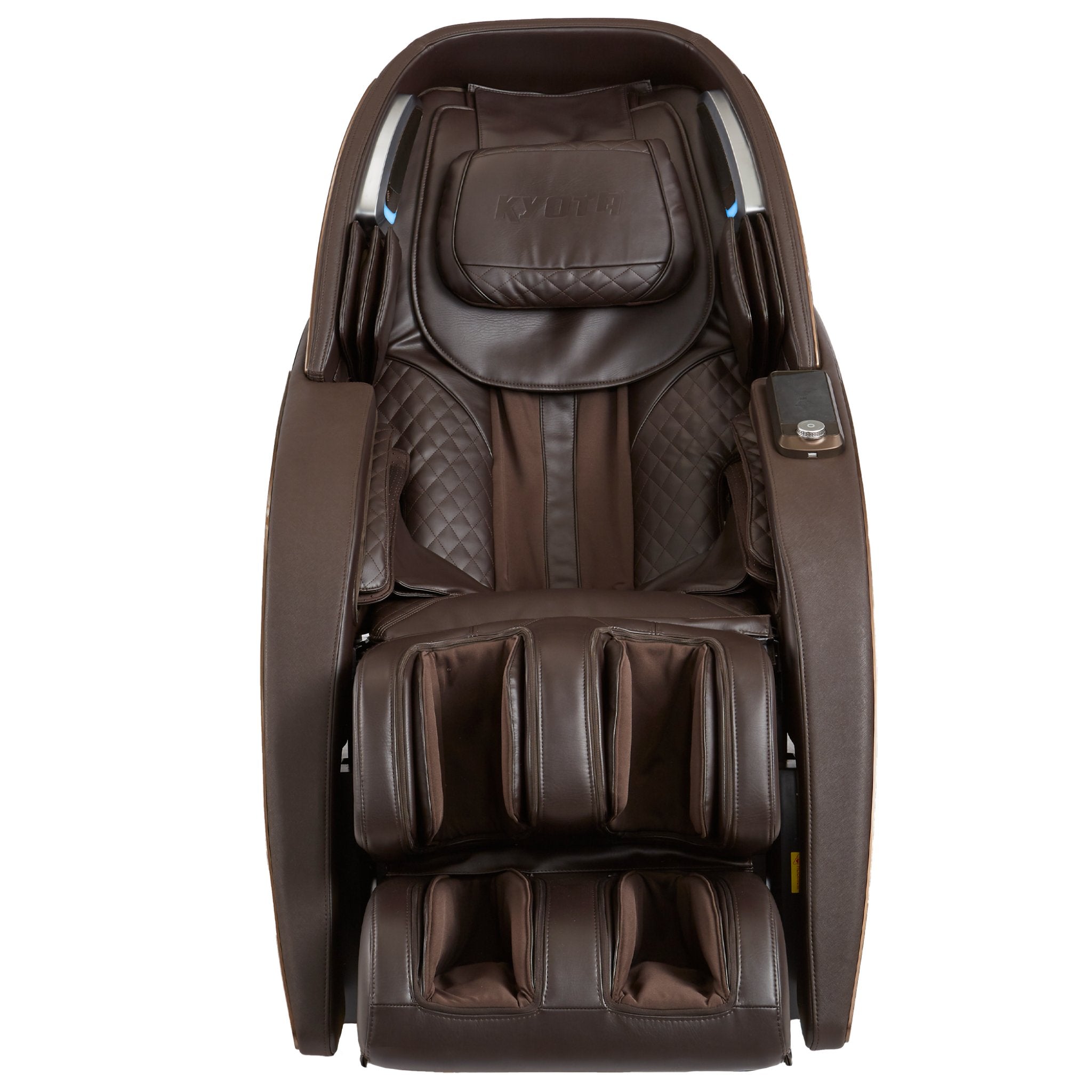 Kyota Yutaka M898 luxury full body massage chair in brown featuring zero gravity design and armrest controls.