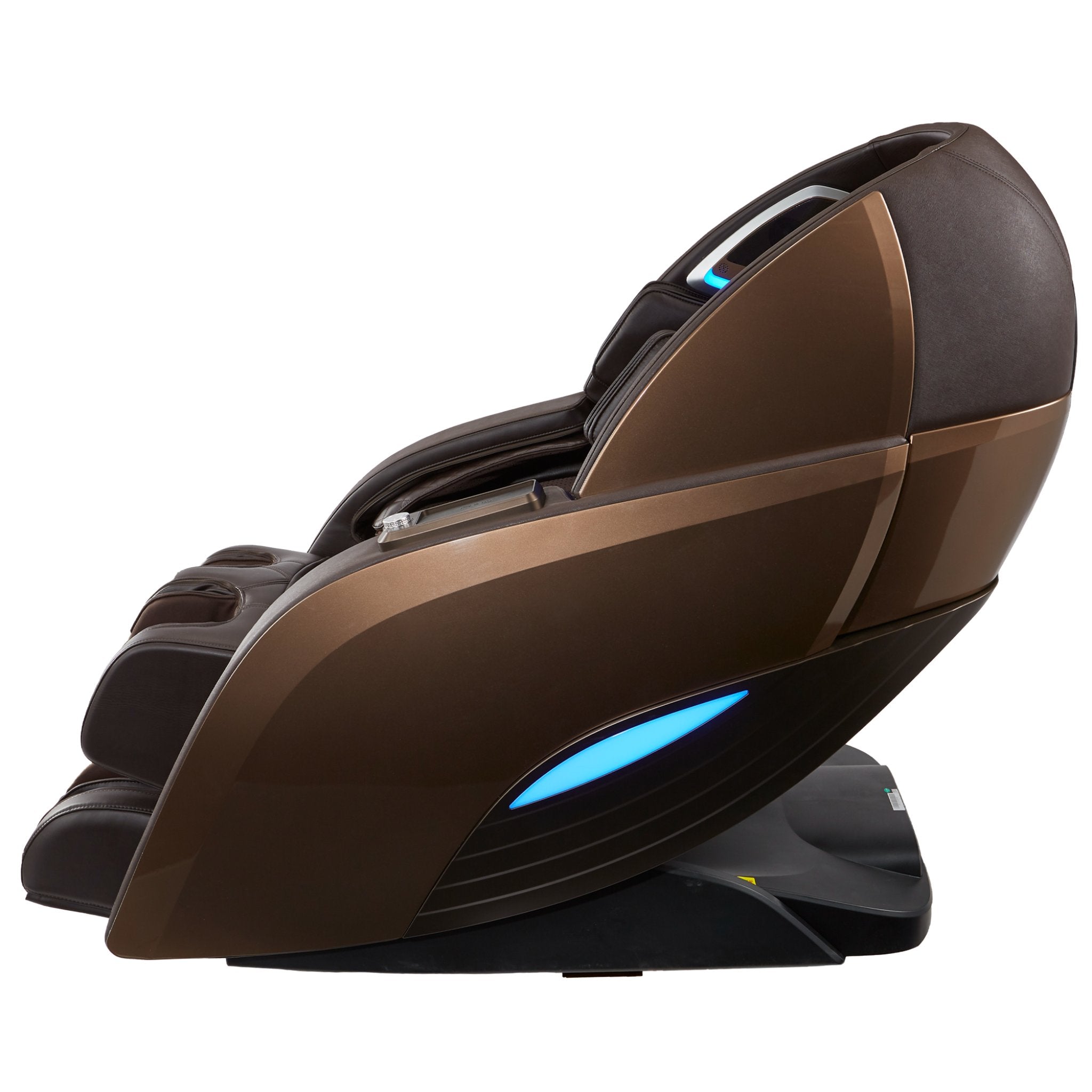 Kyota Yutaka M898 massage chair in brown, showcasing full side view with zero gravity design and plush upholstery.